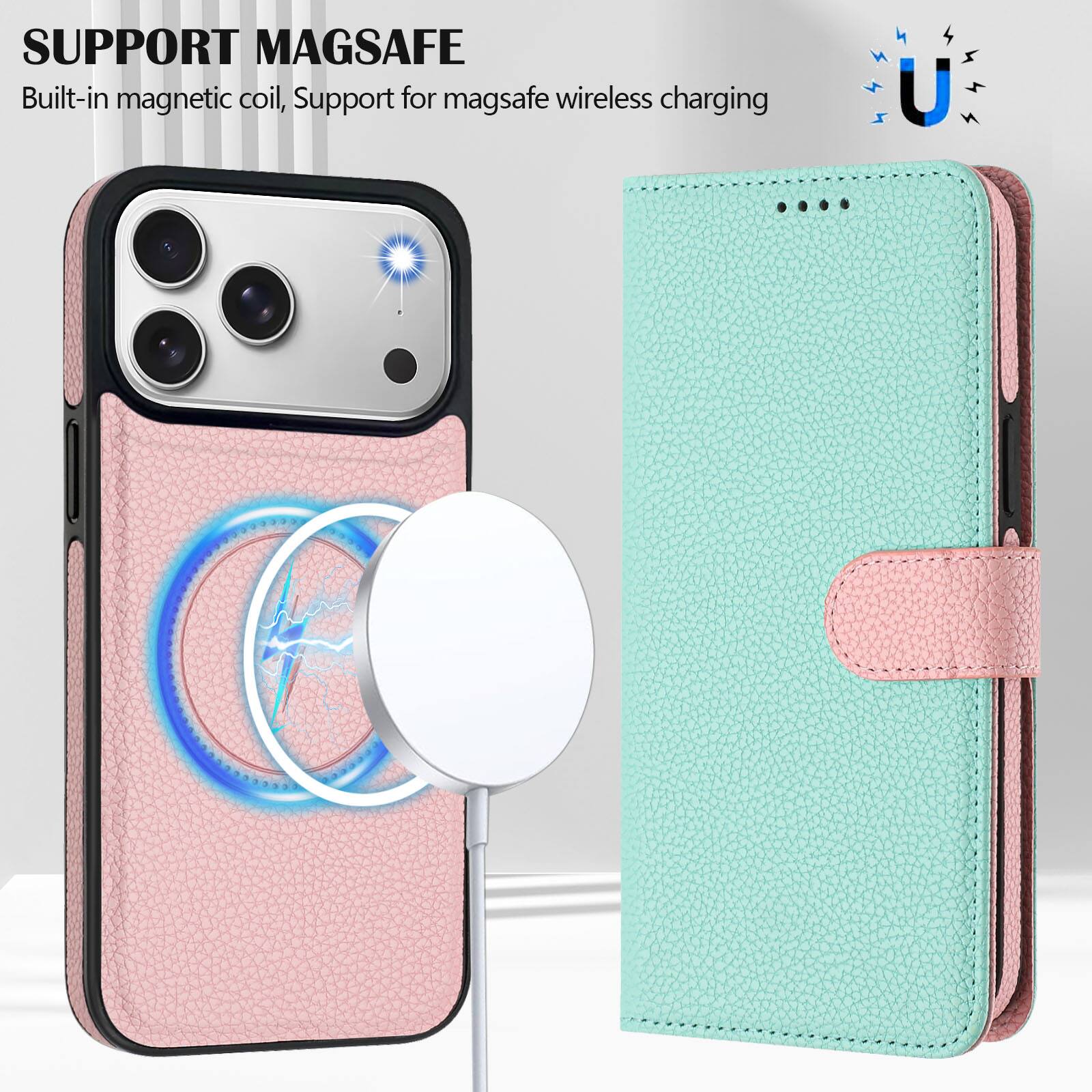 SUPPORT MAGSAFE  
Built-in magnetic coil, Support for magsafe wireless charging