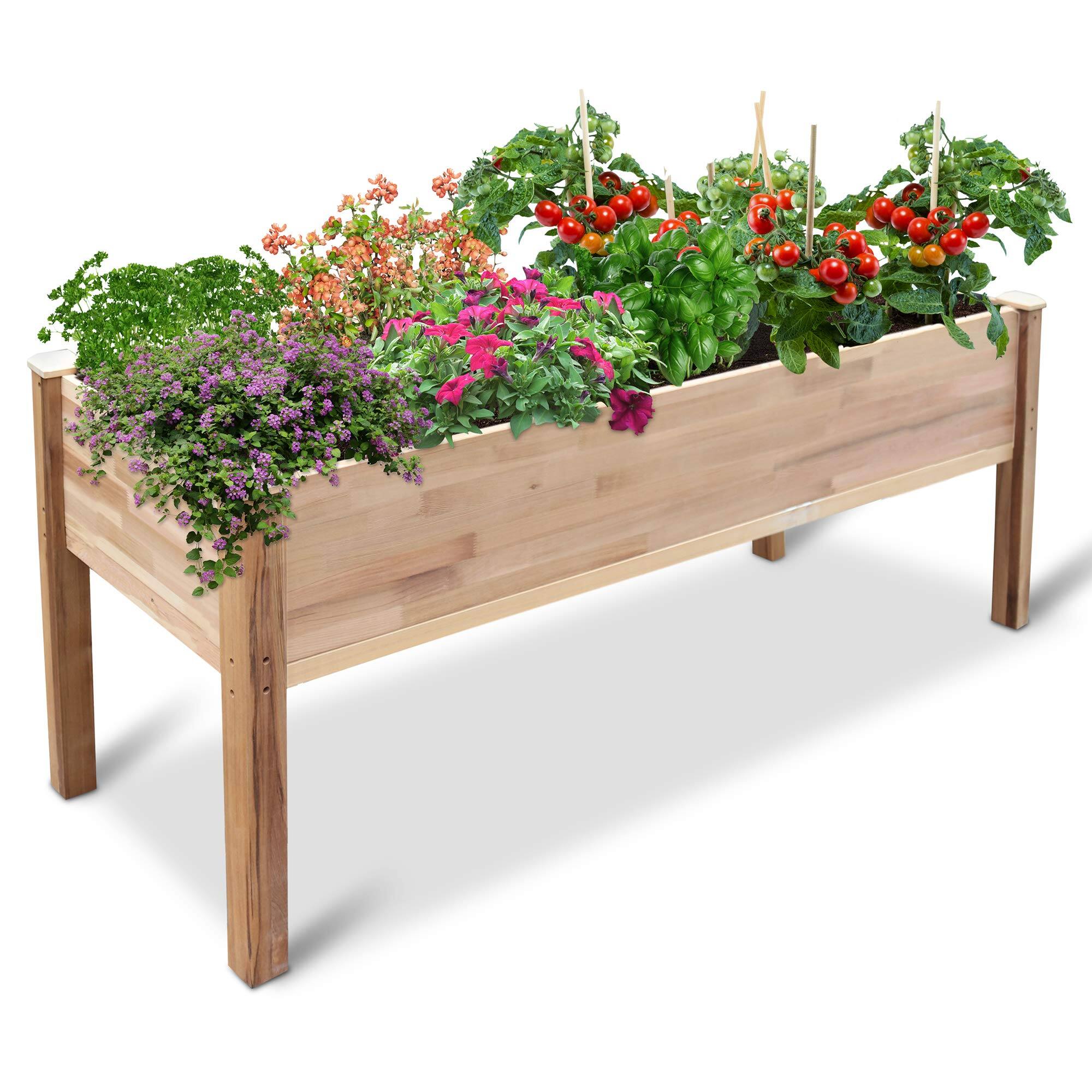 Front. Jumbl - Raised Garden Bed, 72 x 23 x 30 in, Canadian Cedar Wood Herb Garden Planter with Legs - Brown.