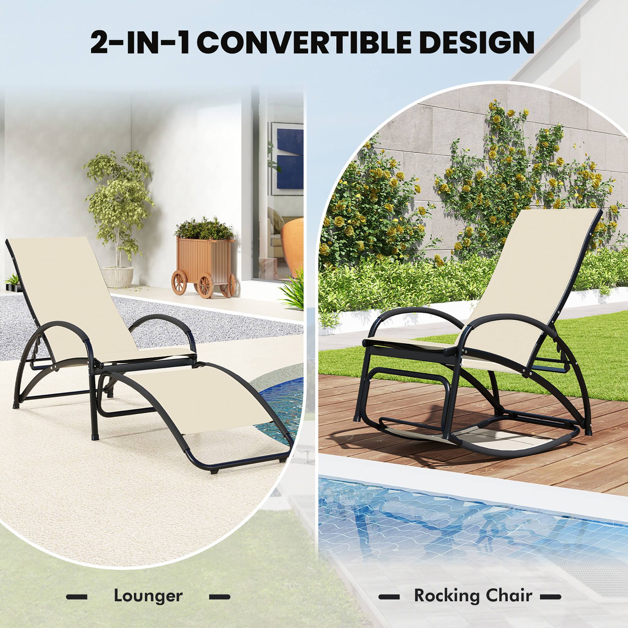 2-IN-1 CONVERTIBLE DESIGN

- Lounger
- Rocking Chair