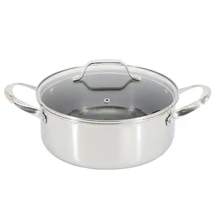 Front. Oster - Oster Modessa 4.5 Quart Nonstick Triply Stainless Steel Dutch Oven with Honeycomb Design in Silver - Silver.