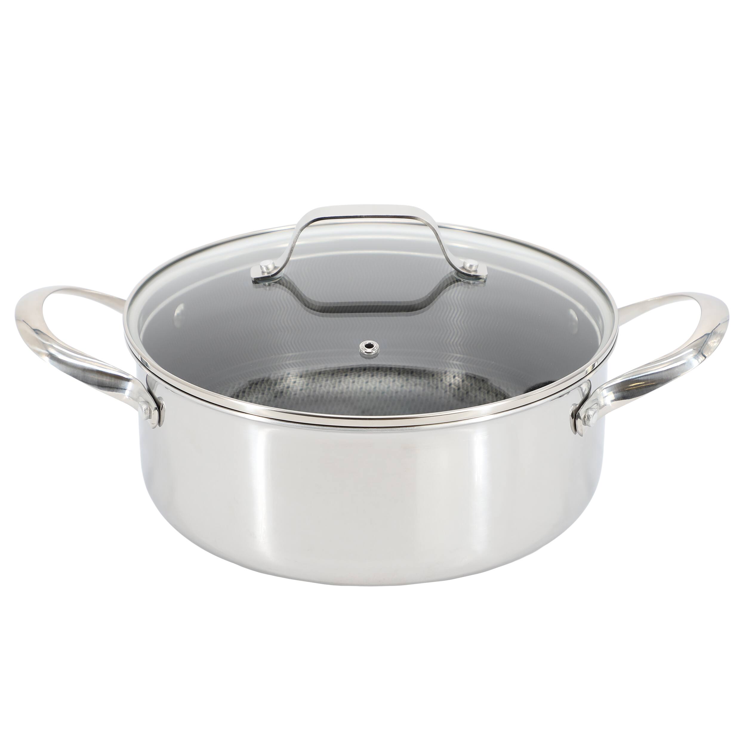 Front. Oster - Oster Modessa 4.5 Quart Nonstick Triply Stainless Steel Dutch Oven with Honeycomb Design in Silver - Silver.