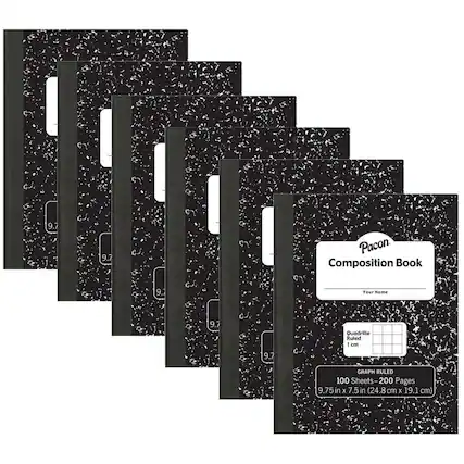 9.7" Pacon Composition Book
9.7" Quadrille Ruled - 1 cm
9.7" GRAPH RULED
100 Sheets - 200 Pages
9.75 in x 7.5 in (24.8 cm x 19.1 cm)