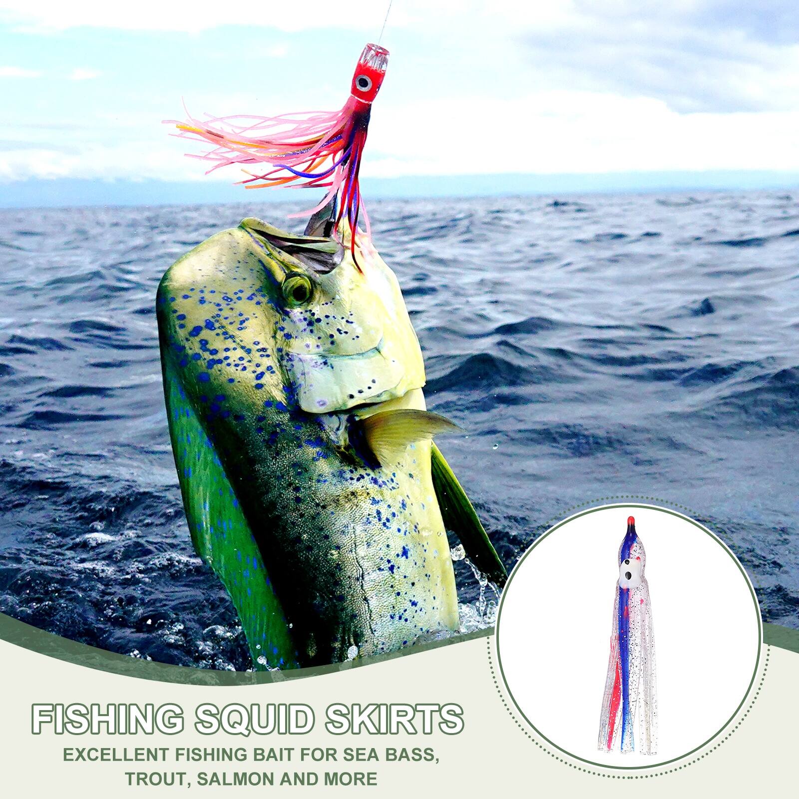 FISHING SQUID SKIRTS  
EXCELLENT FISHING BAIT FOR SEA BASS, TROUT, SALMON AND MORE