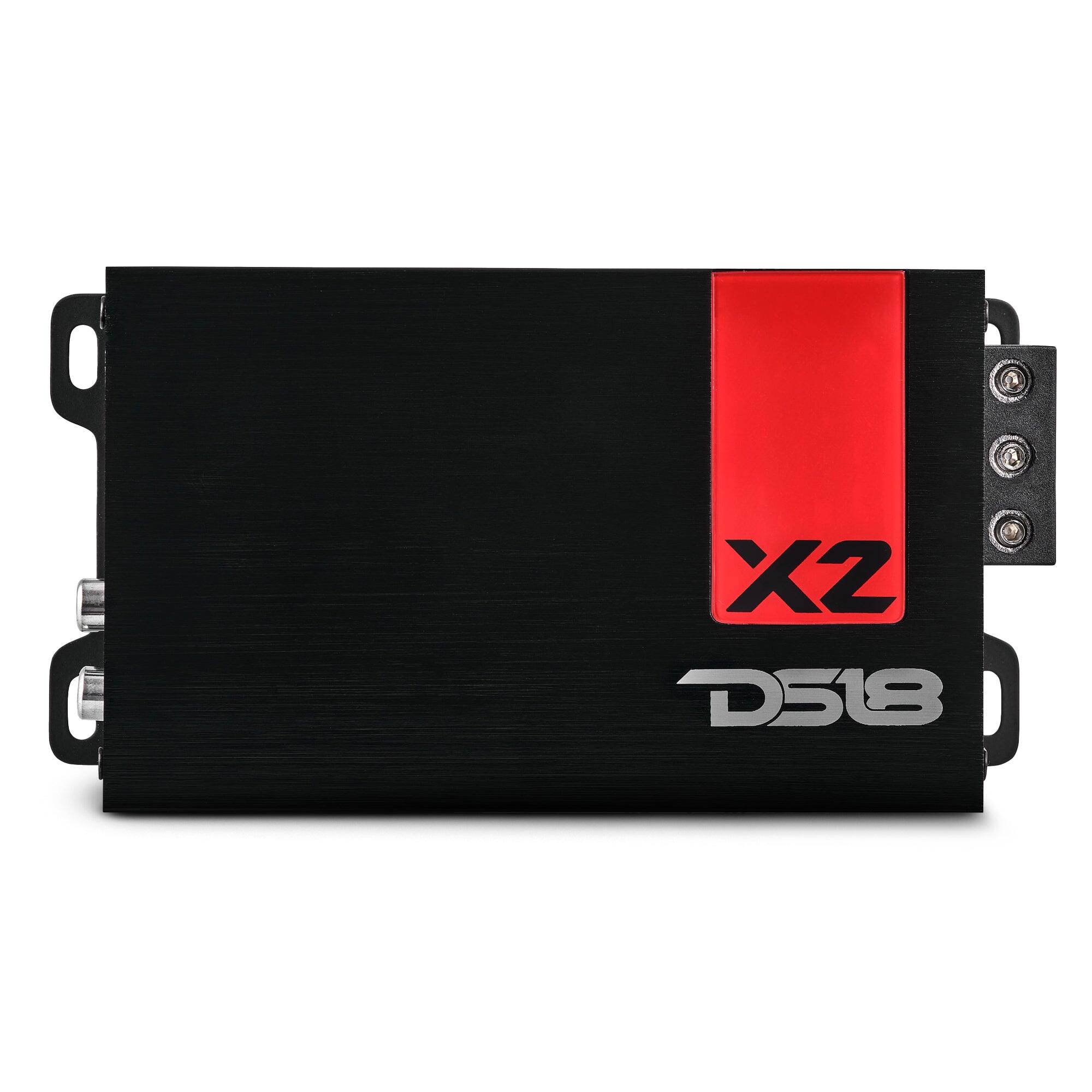 Front. DS18 Audio - X 2-Channel Class D Car Amplifier, 2 x 140W RMS at 4 Ohm - Black.