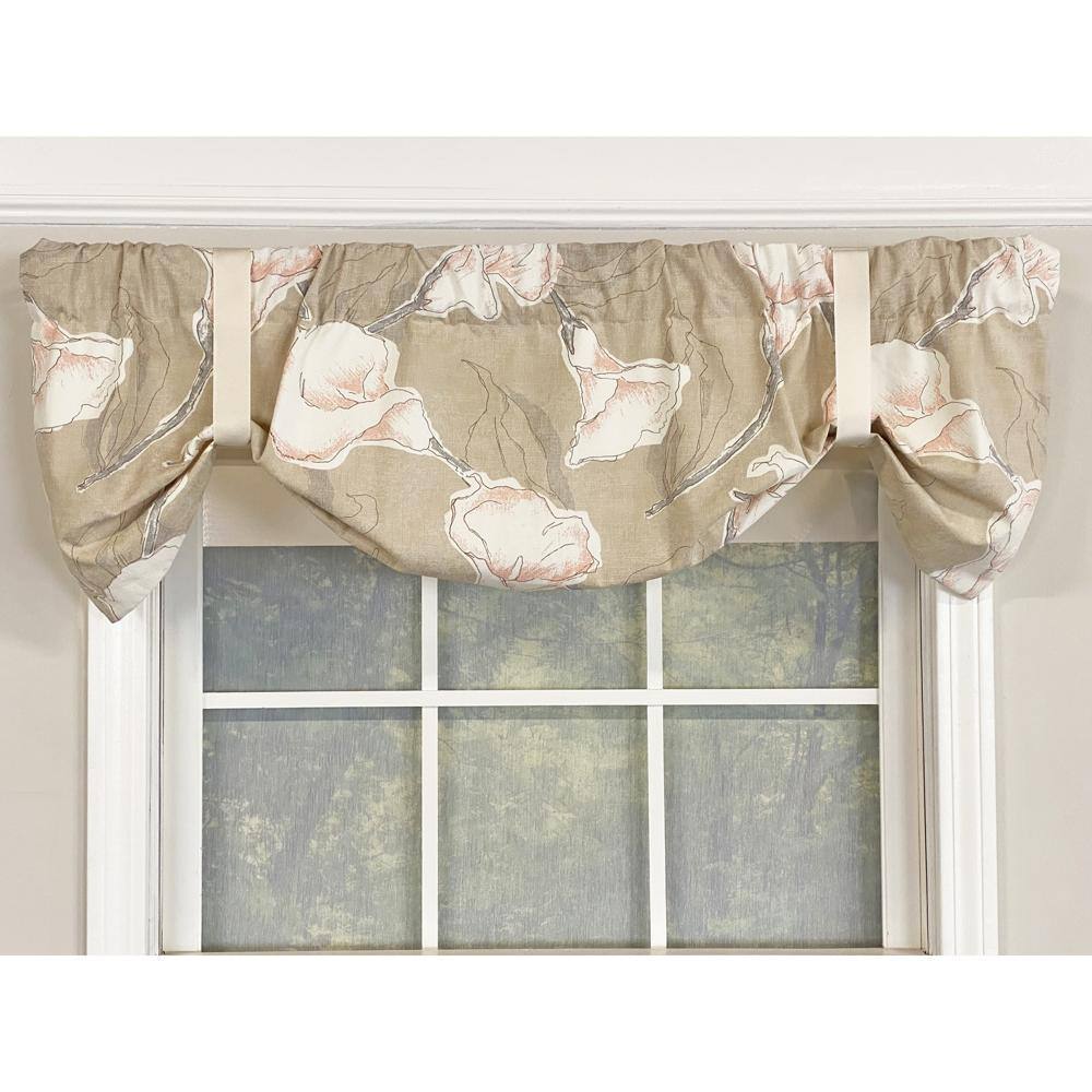 Front. RLF Home - RLF Home Calla Suspender Valance Driftwood. 3" Rod Pocket, Ribbon Ties. 50" x 16" - Driftwod.