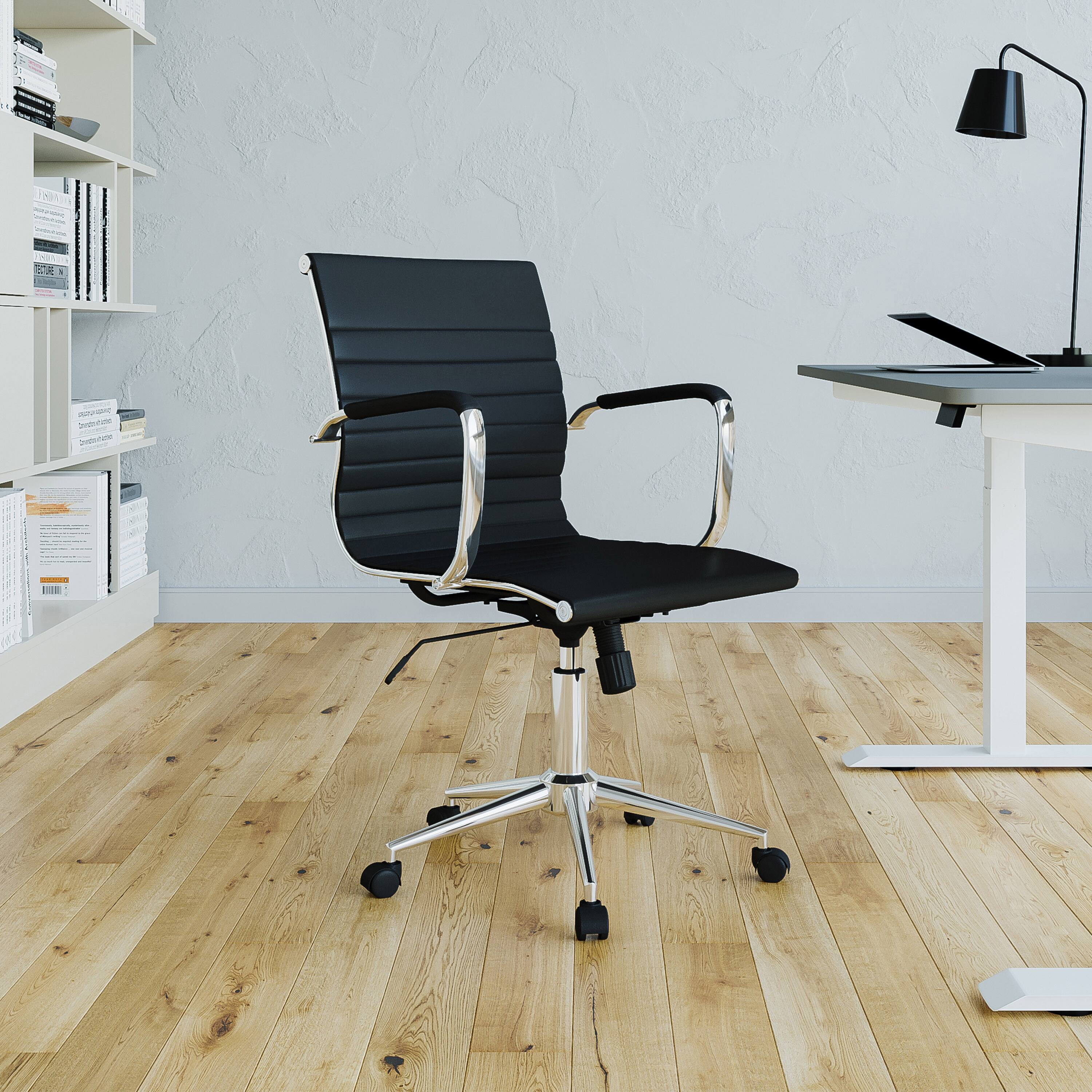 Front. APRILSOUL - Modern Medium Back Executive Office Chair Black - Black.