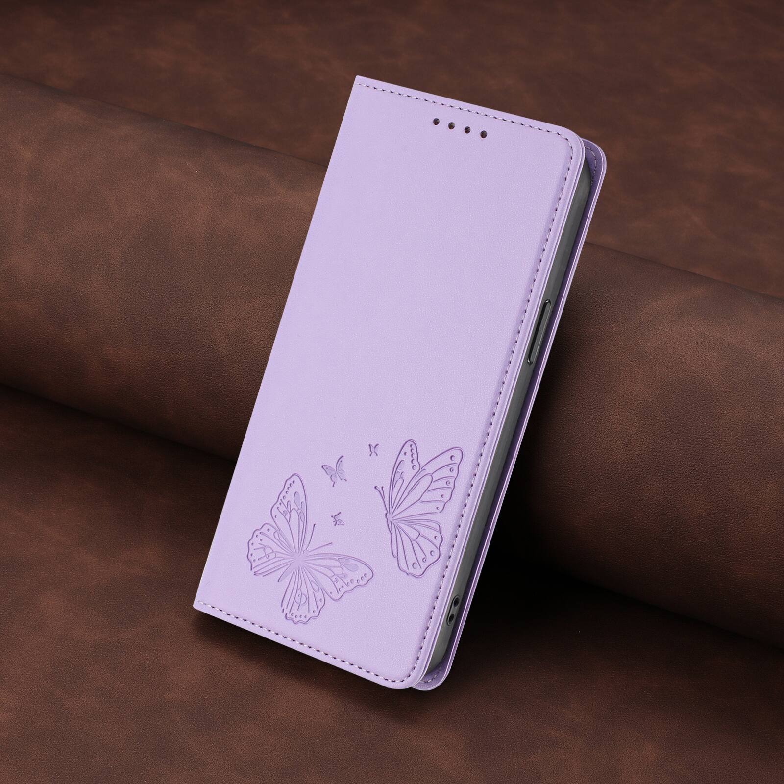 Alt View 7. Dteck - For Motorola Moto G Play (2026) Butterfly Embossed PU Leather RFID Blocking Flip Kickstand Wallet Case with Card Slots - Purple.