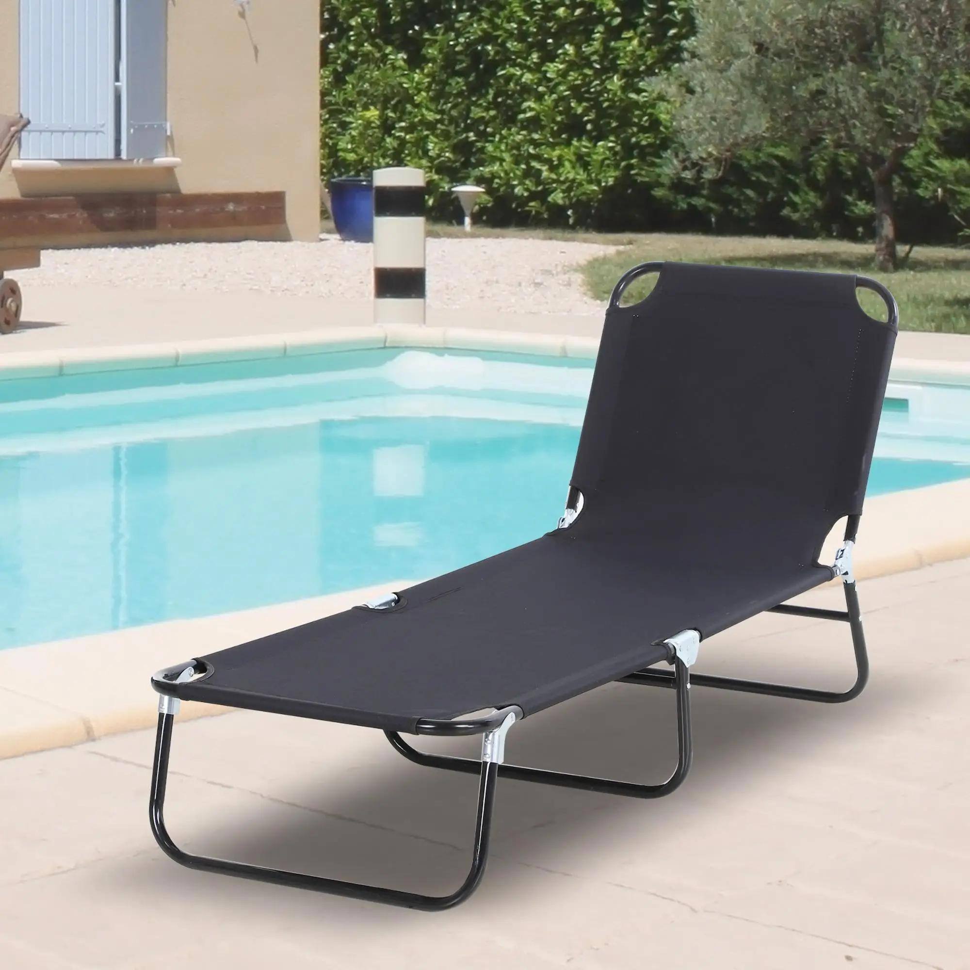 Left. Resenkos - Resenkos Folding Chaise Lounge Pool Chairs, Outdoor Sun Tanning Chairs With 5-Level Reclining Back, Steel Frame, Black - Black.