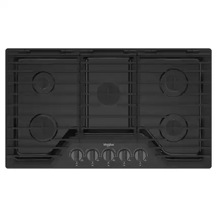 Front. Whirlpool - 36" Built-In Gas Cooktop with 5 Burners and EZ-2-Lift Hinged Cast-Iron Grates - Black Stainless Steel.