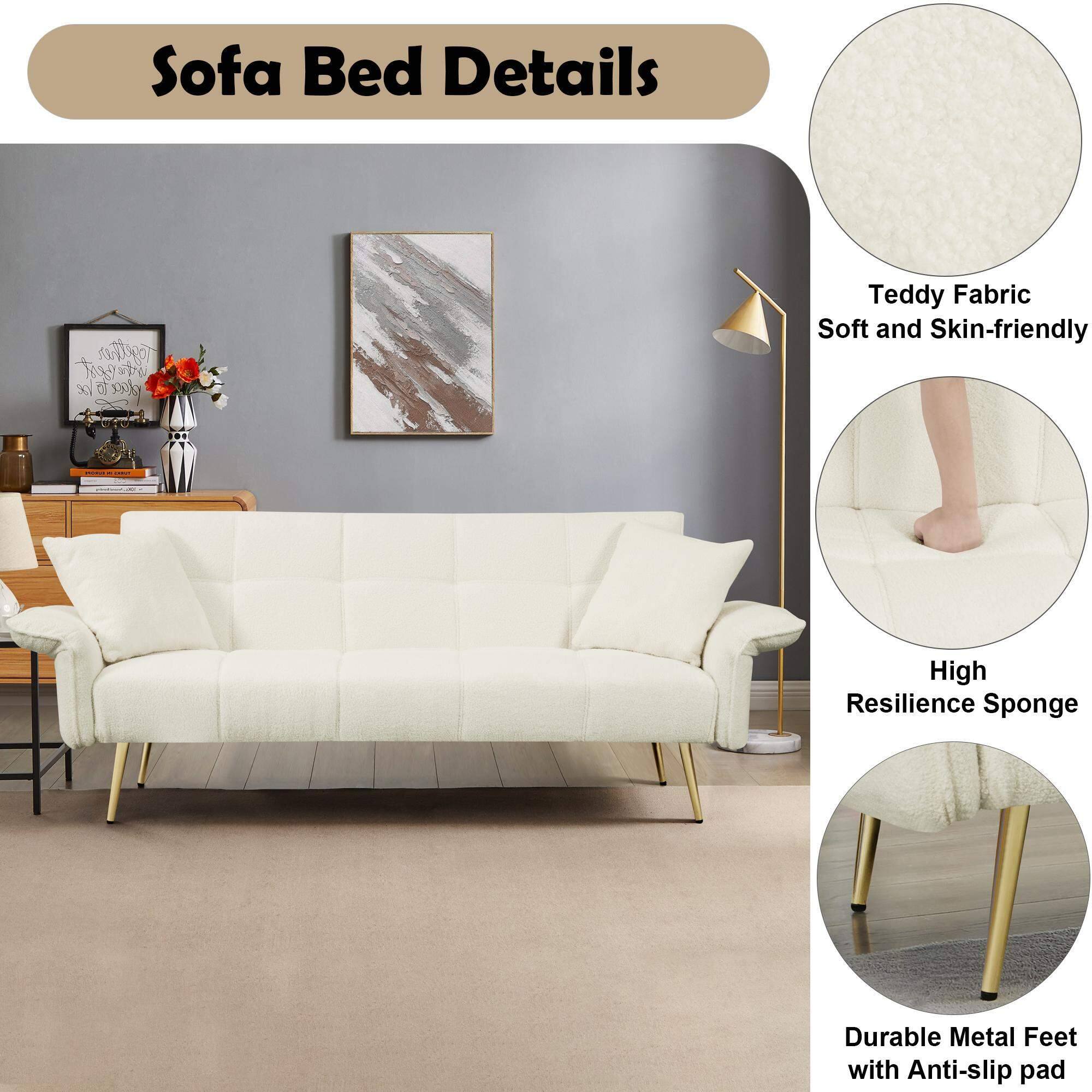 Sofa Bed Details

- Teddy Fabric: Soft and Skin-friendly
- High Resilience Sponge
- Durable Metal Feet with Anti-slip pad