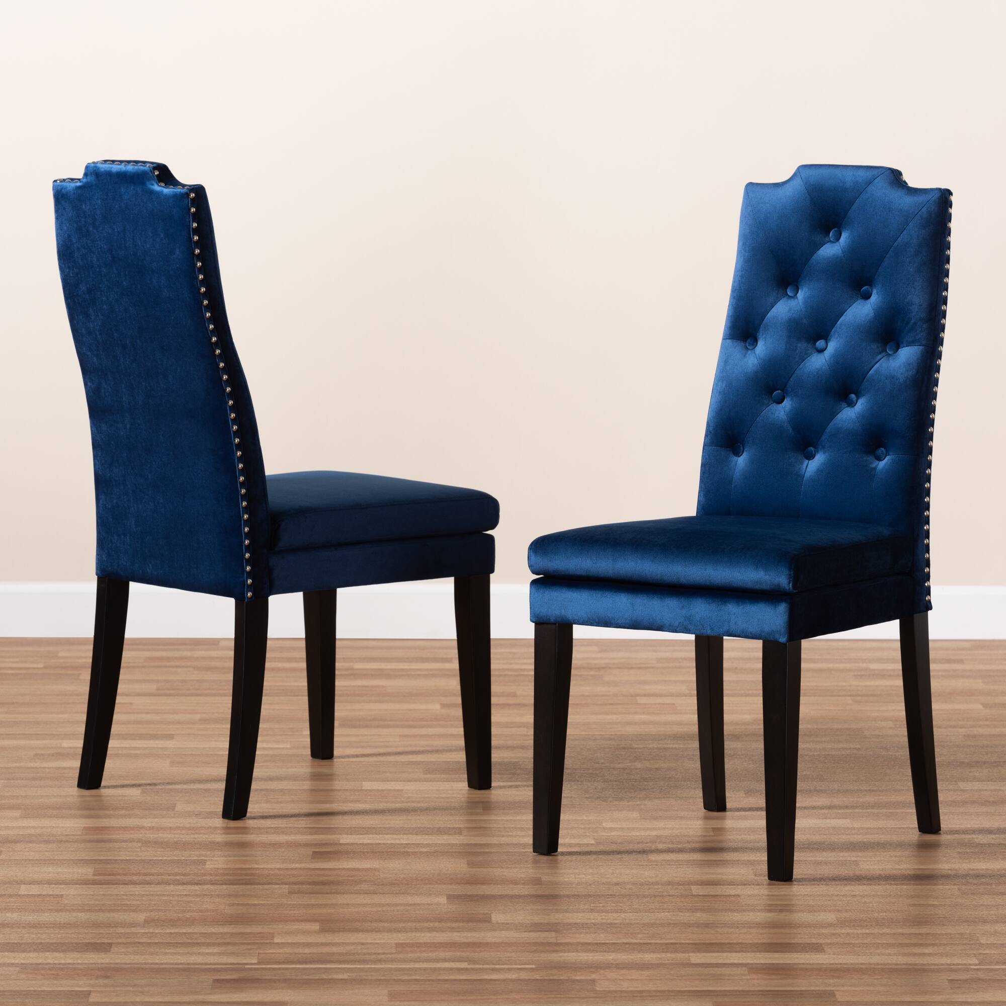 Alt View 2. Baxton Studio - Dylin Modern and Contemporary Velvet Fabric Upholstered Button Tufted Wood Dining Chair Set - Royal Blue.