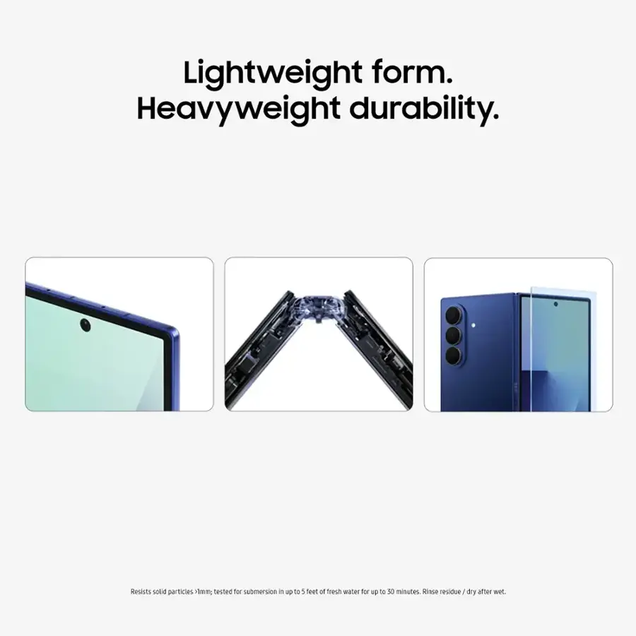 Lightweight form. Heavyweight durability. Resists solid particles. Tested for submersion in up to 5 feet of fresh water for up to 30 minutes. Rinse residue / dry after wet.