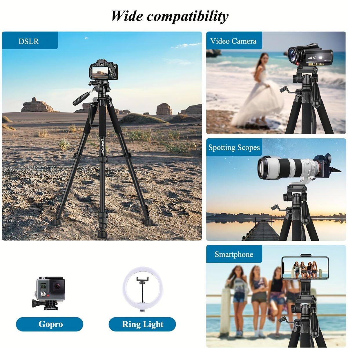 Wide compatibility

- DSLR
- Video Camera
- Spotting Scopes
- Smartphone
- Gopro
- Ring Light