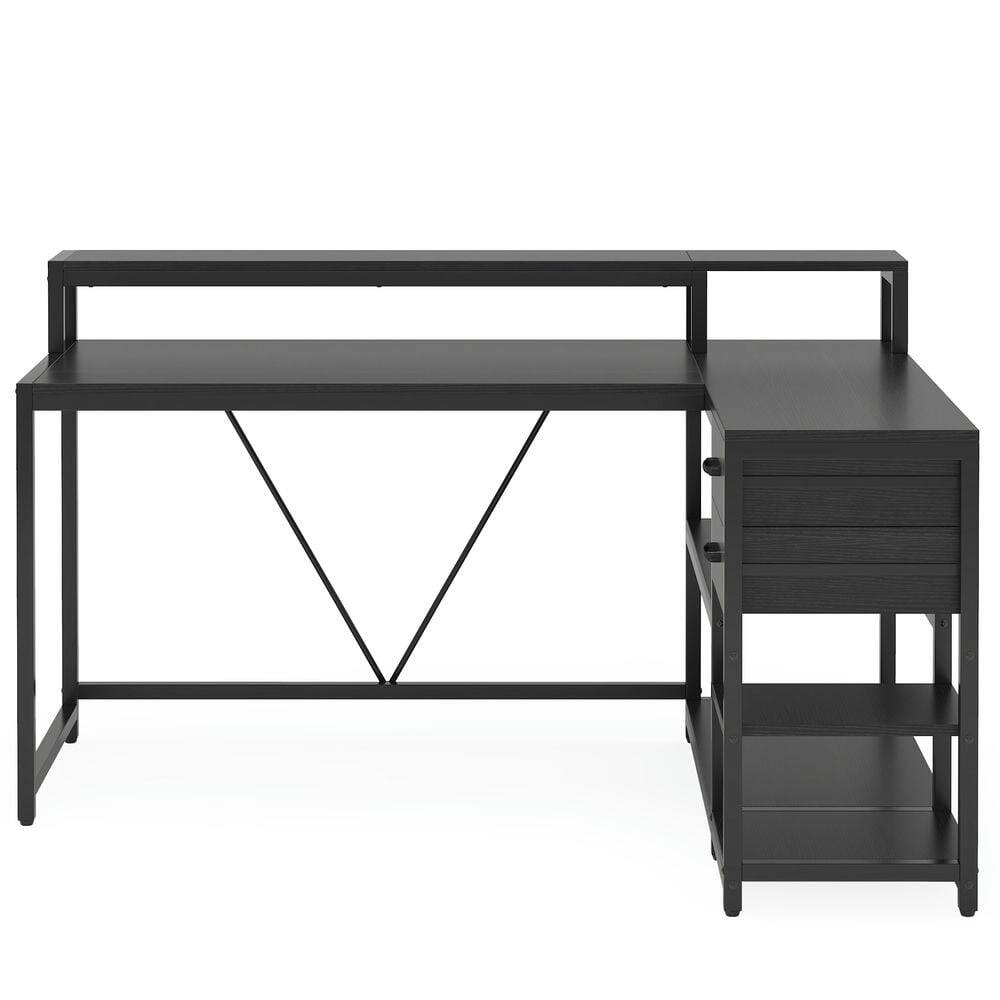 Back. Kadyn - Kadyn Study Writing Desk, Computer Desk,Reversible L-Shaped Desk, Industrial Corner Desk with Drawer & Shelves,Black - Black.