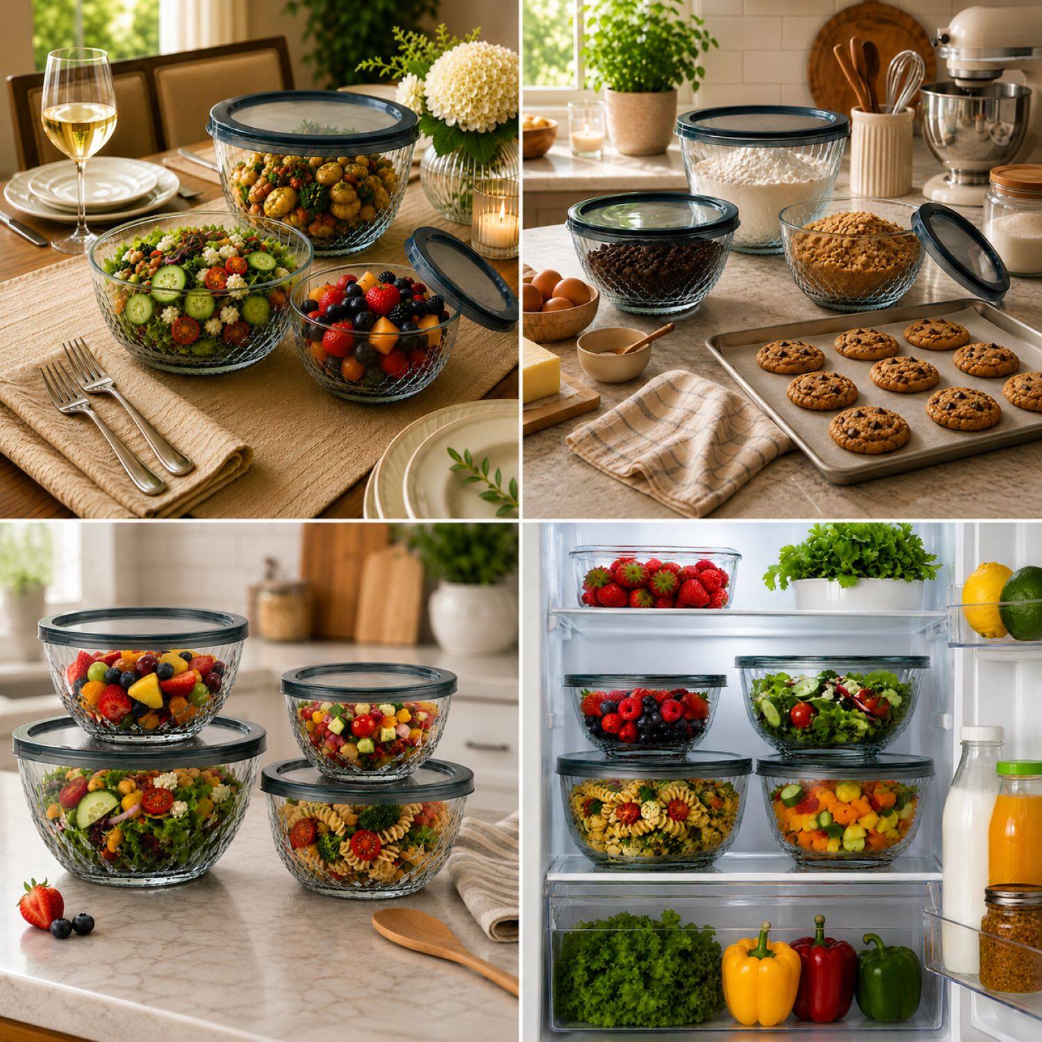 Back. Sorbus - Sorbus 4-Piece Glass Diamond Textured Bowl Set – Nesting Mixing & Storage Bowls, Microwave, Dishwasher & Freezer Safe - Clear.