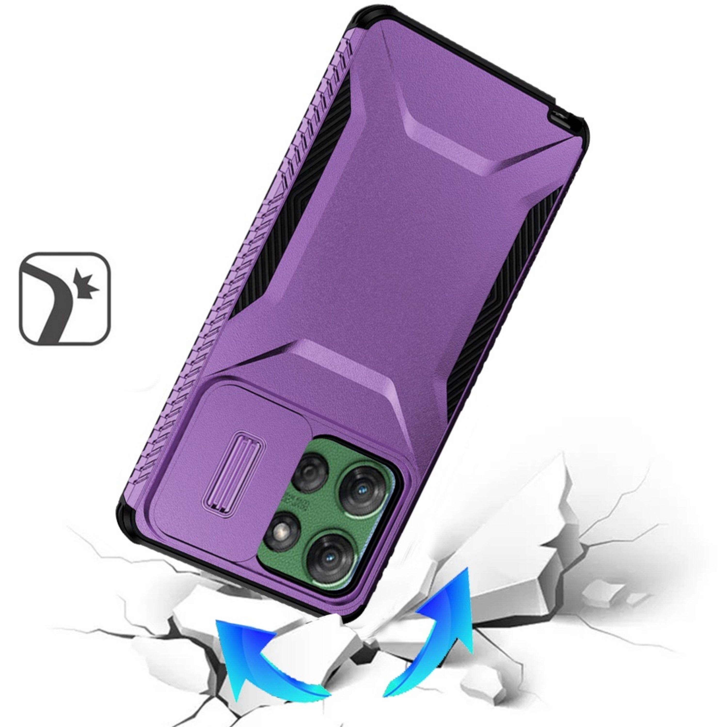 Left. Kitcheniva - Armor Sliding Rear Camera Protective Cover With Tempered Glass For Moto G Power 2025/2026 Dark Purple - Dark Purple.