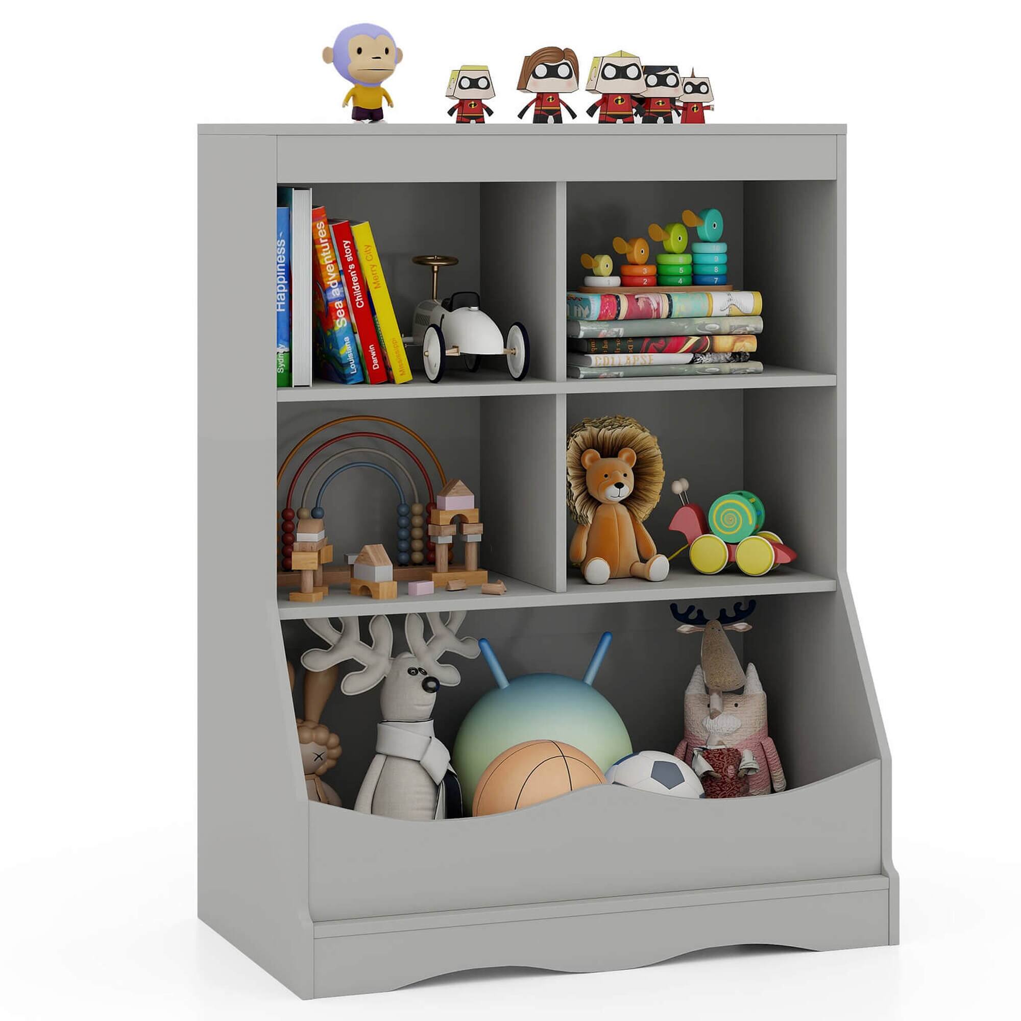 "Costway - 34.5"" Kids Bookshelf 5 Cube Open Storage Shelf with Anti-Tipping Kit Display Rack - Gray" price history on PriceWatchPro