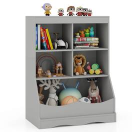 Costway - 34.5" Kids Bookshelf 5 Cube Open Storage Shelf with Anti-Tipping Kit Display Rack - Gray