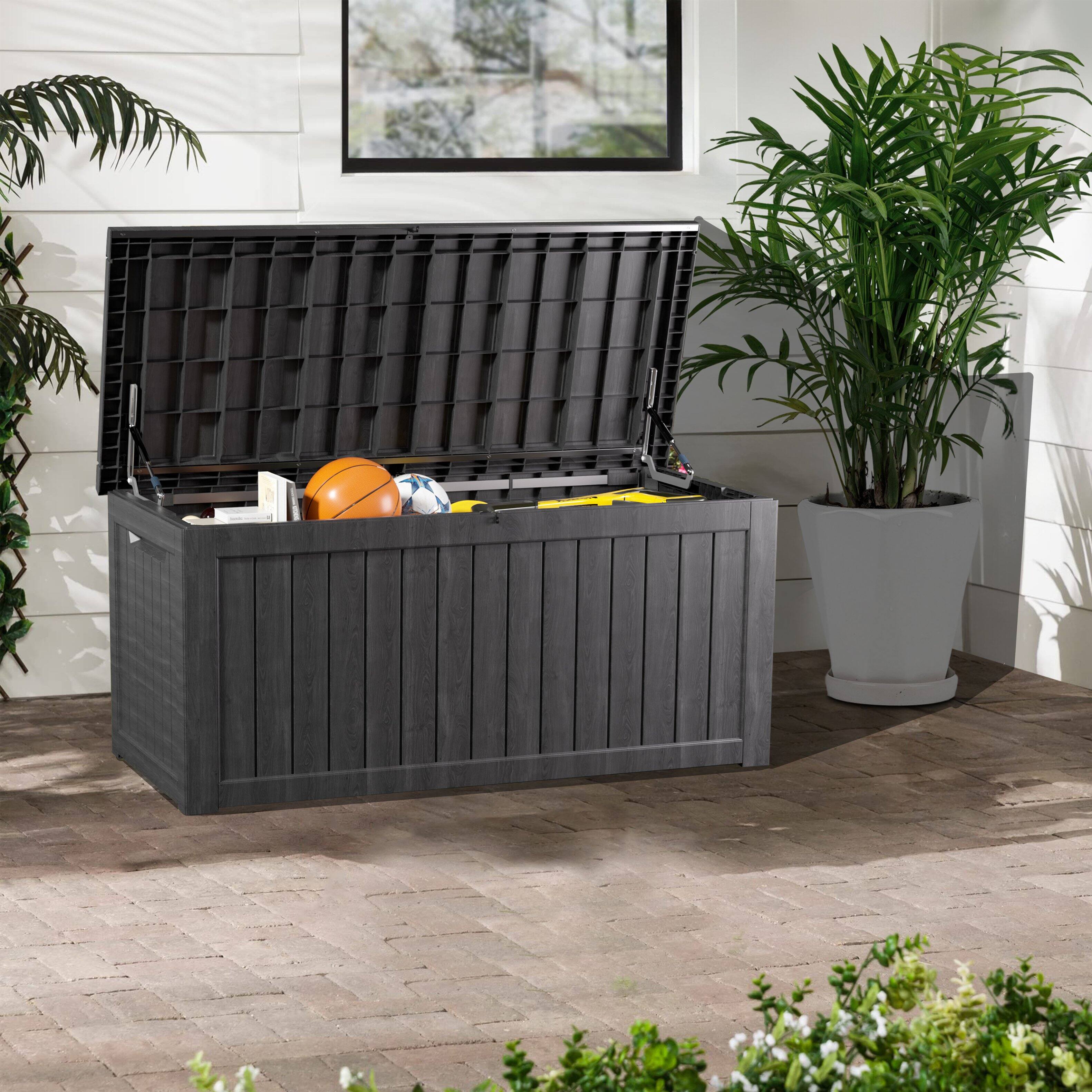 Back. Yardgrace - 270 Gallon Lockable Resin Deck Box Waterproof Outdoor Storage for Patio Furniture Garden Tools and Equipment - black.