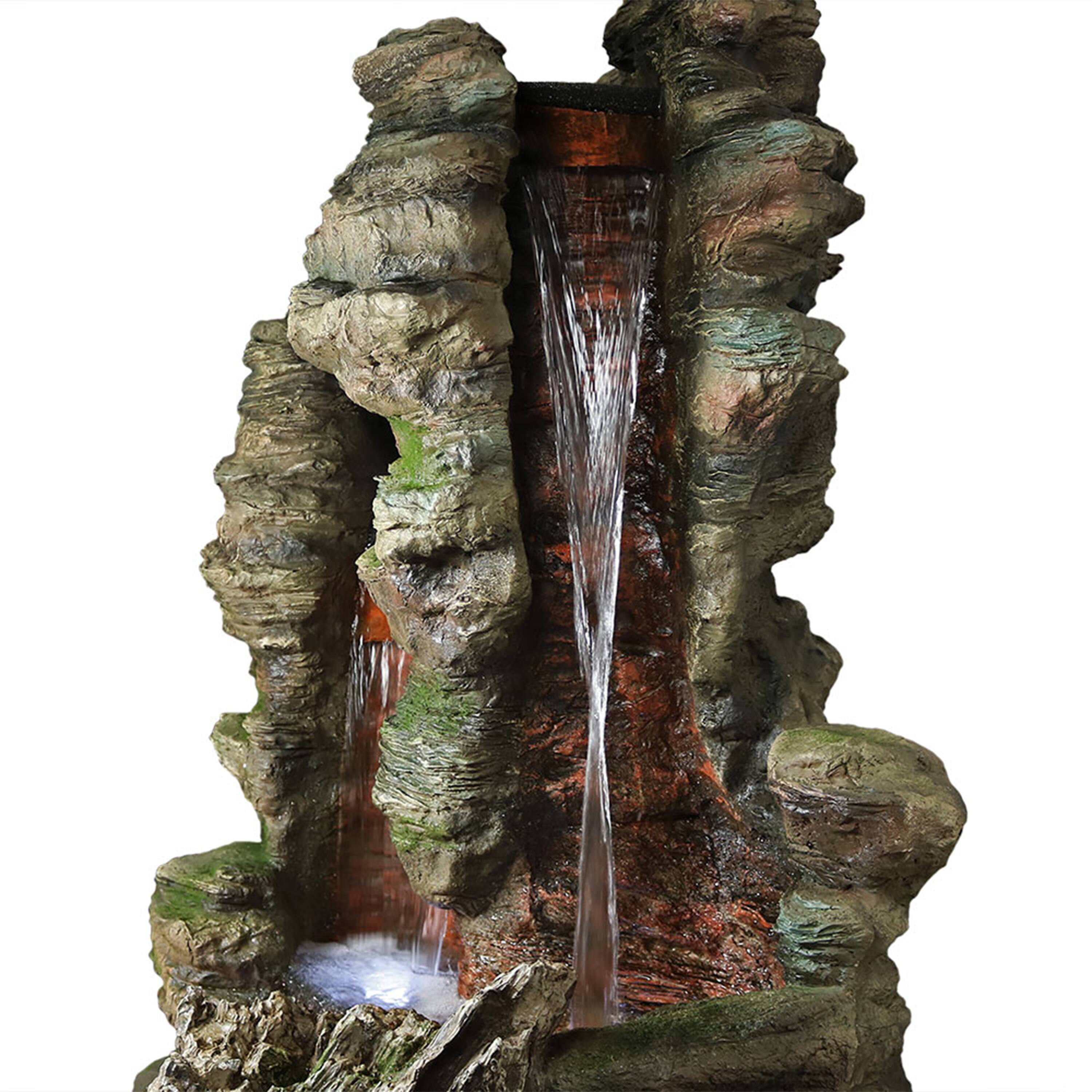 Alt View 9. Sunnydaze - Large Flat Rock Summit Waterfall Fountain with LED Lights - 61 in - Brown.