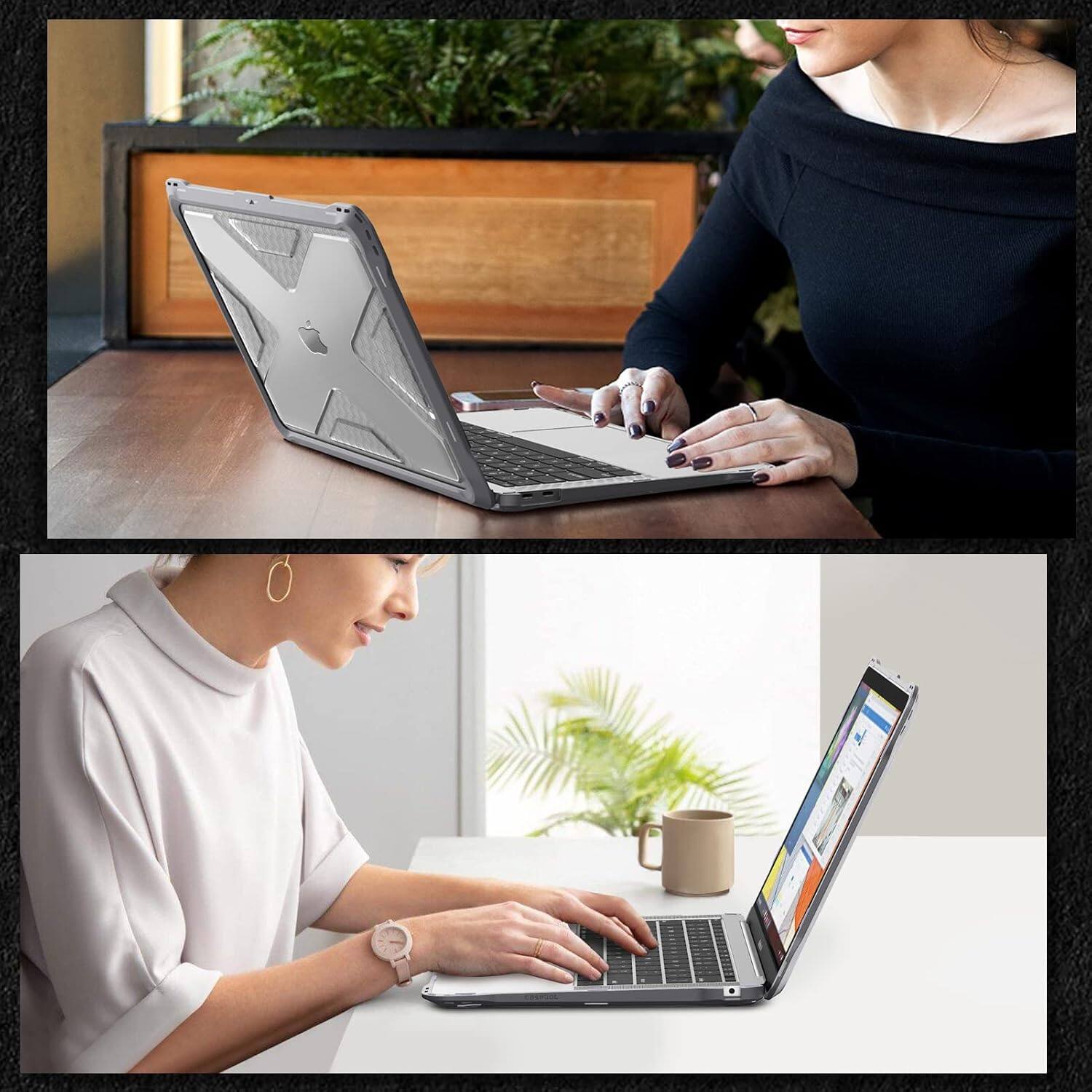 Alt View 3. Fintie - Heavy Duty Case for MacBook Air 13.3 Inch, A2337 (M1) / A2179 / A1932 (2018-2022 Release), TPU Bumper, Hard Shell - Gray.