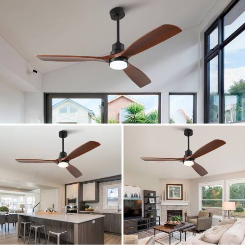Alt View 5. LUCKY ONE - 60" Ceiling Fan with Light Remote 3 Solid Wood Blades DC Motor - Black.