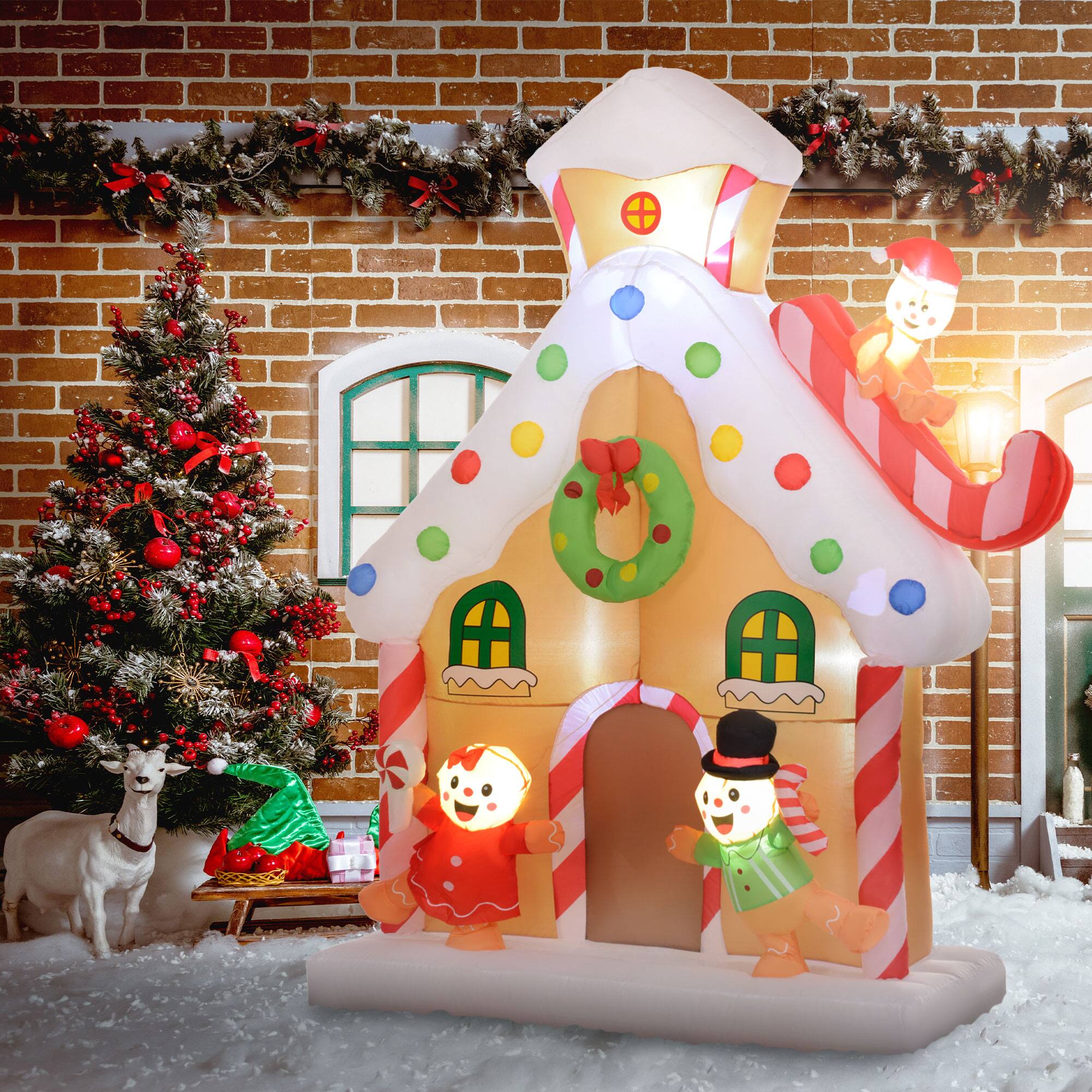Alt View 1. Outsunny - 7FT Christmas Inflatable Gingerbread House, Giant Blow Up Decor with LED Lights - Multicolor.