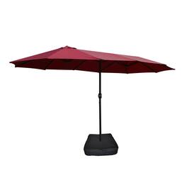 Ecooso - 15x9ft Large Double-Sided Rectangular Outdoor Twin Patio Market Umbrella with light and base - Red