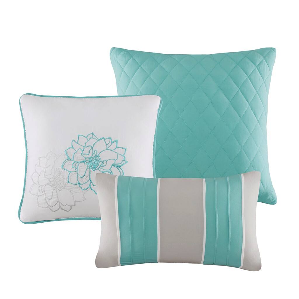 Angle. TinyHomie - Printed Cotton Sateen Comforter Set Aqua Twin/Twin XL - Aqua.