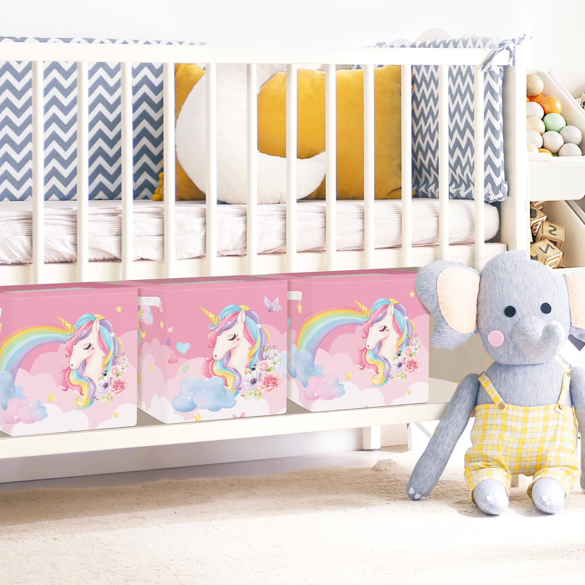 Alt View 4. Dapper Styles - Unicorn Rainbow Storage Basket Set Foldable Closet Clothes Organizer Bin Girl Book Shelf Cloud 11 8x11 8x11... - Cloud-3pcs/set.