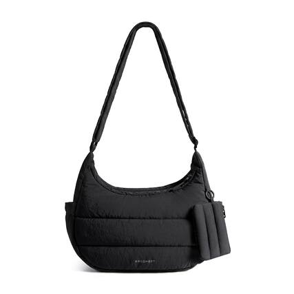 Front. Bagsmart - Large Puffer Crossbody Hobo Bag, 3-Way Carry Sling with Adjustable Strap & Dual Water Bottle Pockets for Daily Use - Black.