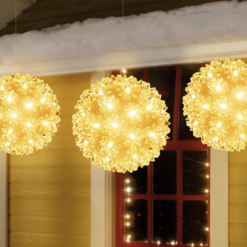 RTMB - 3-Pack 5.5" LED Starlight Spheres, 50 Lights, Replaceable Bulbs, Outdoor Décor - Color: Warm White Size: 5.5in-3pc