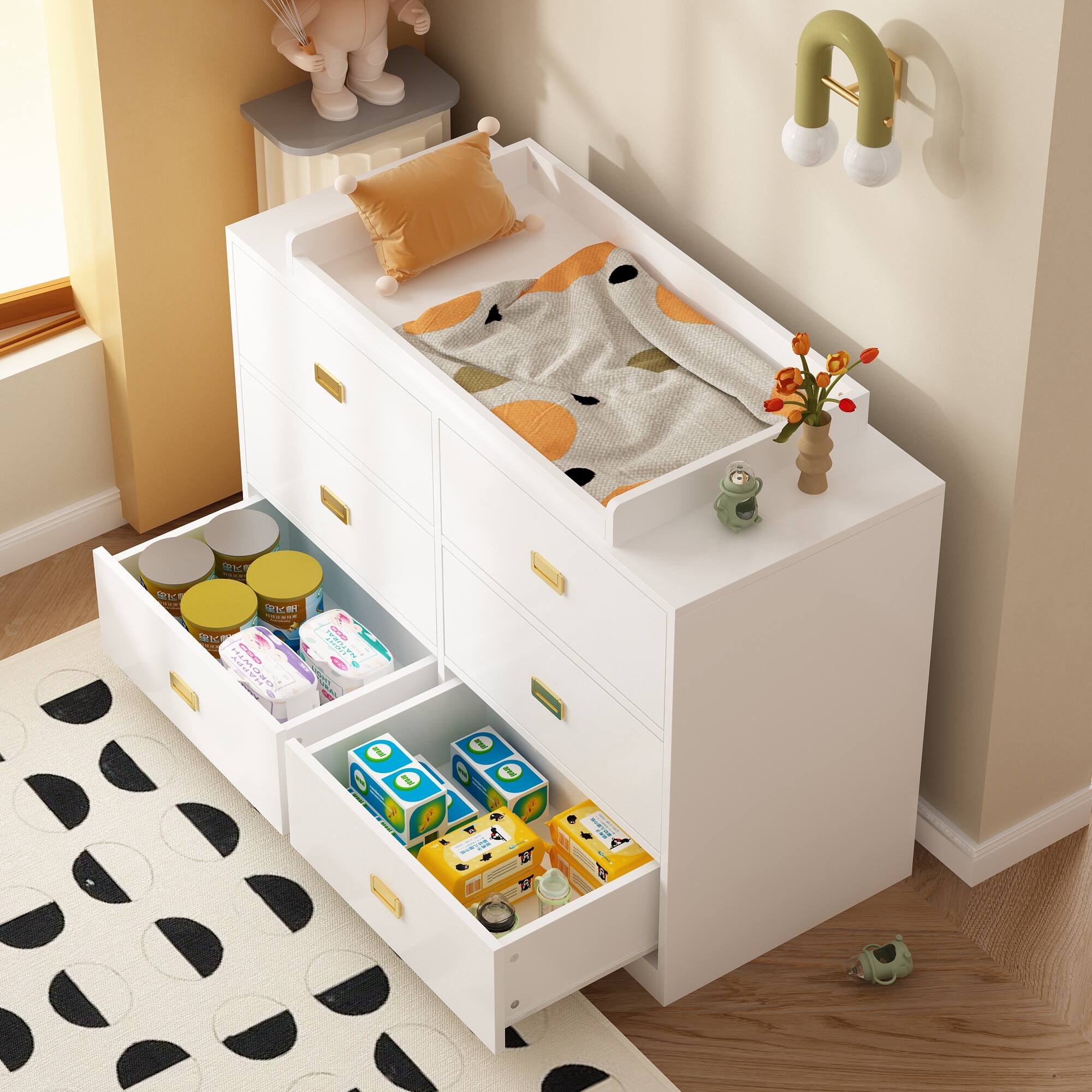 Alt View 2. FUFU & GAGA - FUFU&GAGA  Baby Changing Table Dresser: Quiet Slides & Chic Metal Handles - White.