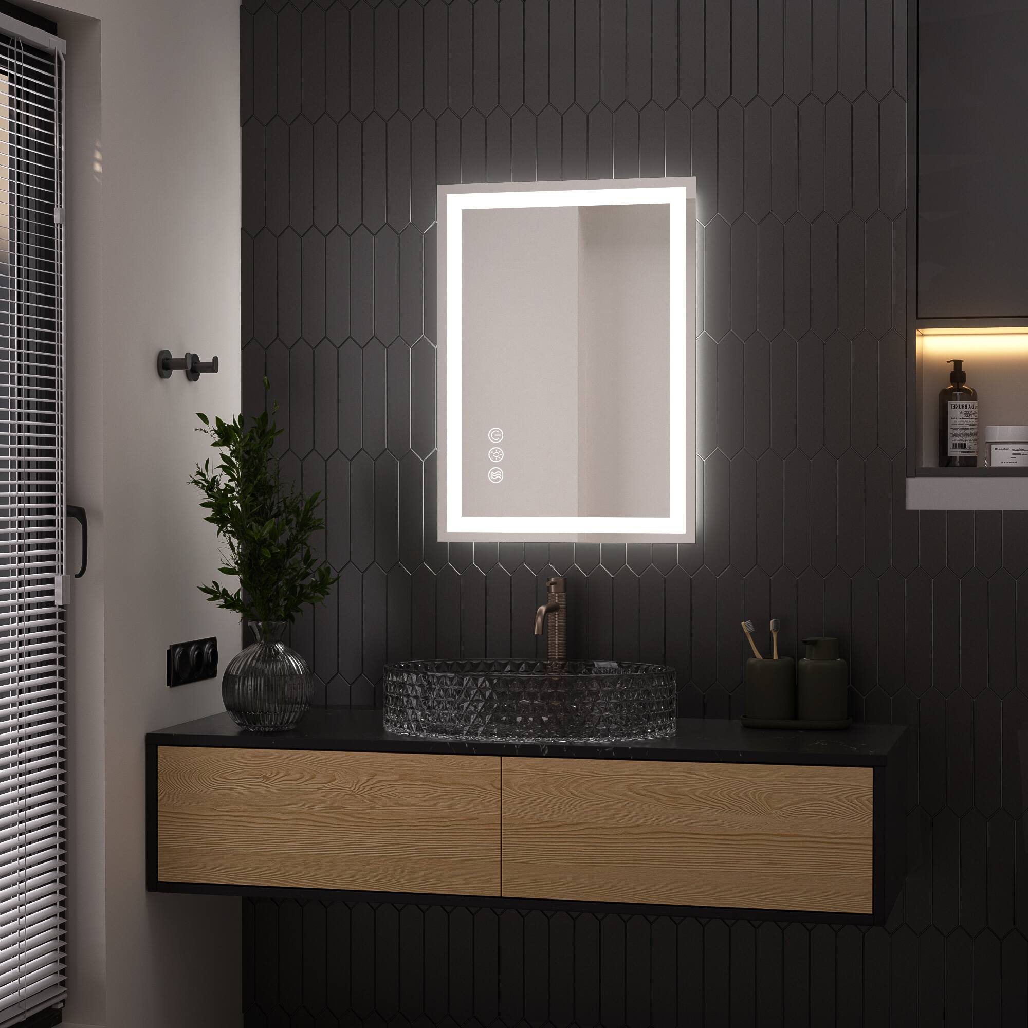 Angle. APRILSOUL - 20 in. W x 28 in. H Rectangular Frameless LED Wall Bathroom Vanity Mirror Tempered Glass - silver.