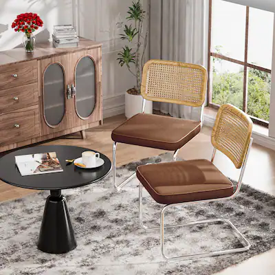 KERDOM Rattan Dining Chairs Pcs Set With Foot Pads, Mid Century