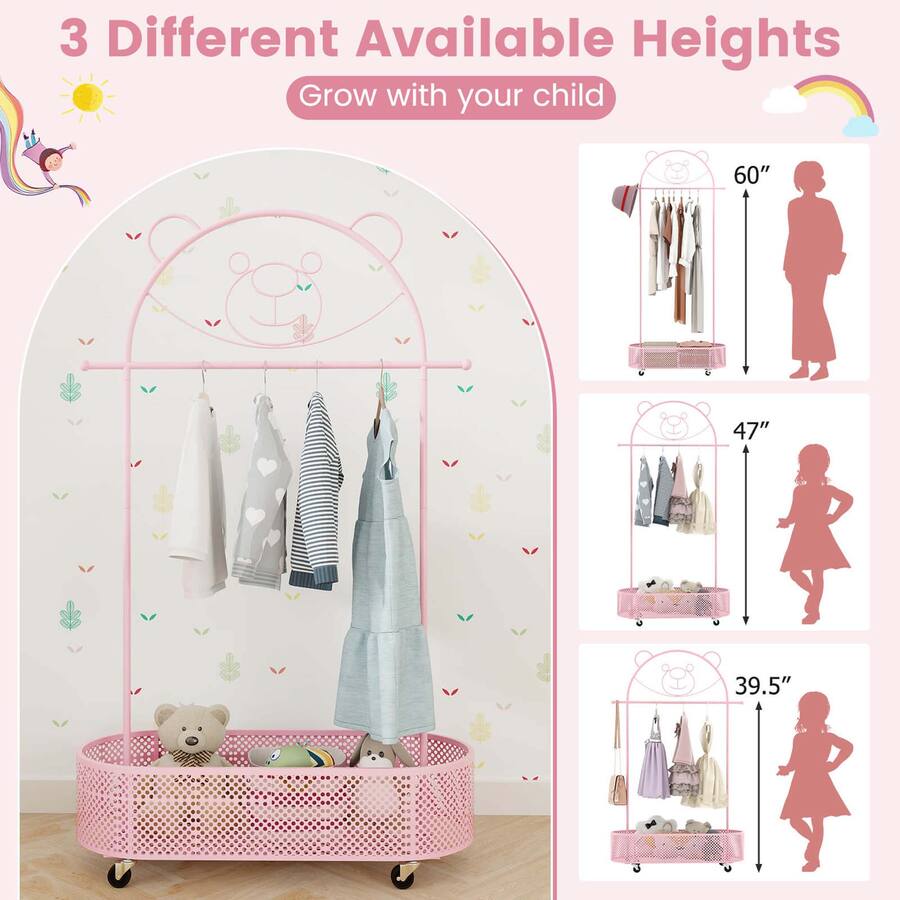 Costway Kid Clothes Rack with 3 Adjustable Heights Home Freestanding ...