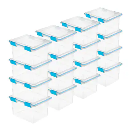 Front. Sterilite - Sterilite 32 Quart Clear Stacking Storage Container with Gasket Lid, 16 Pack.
