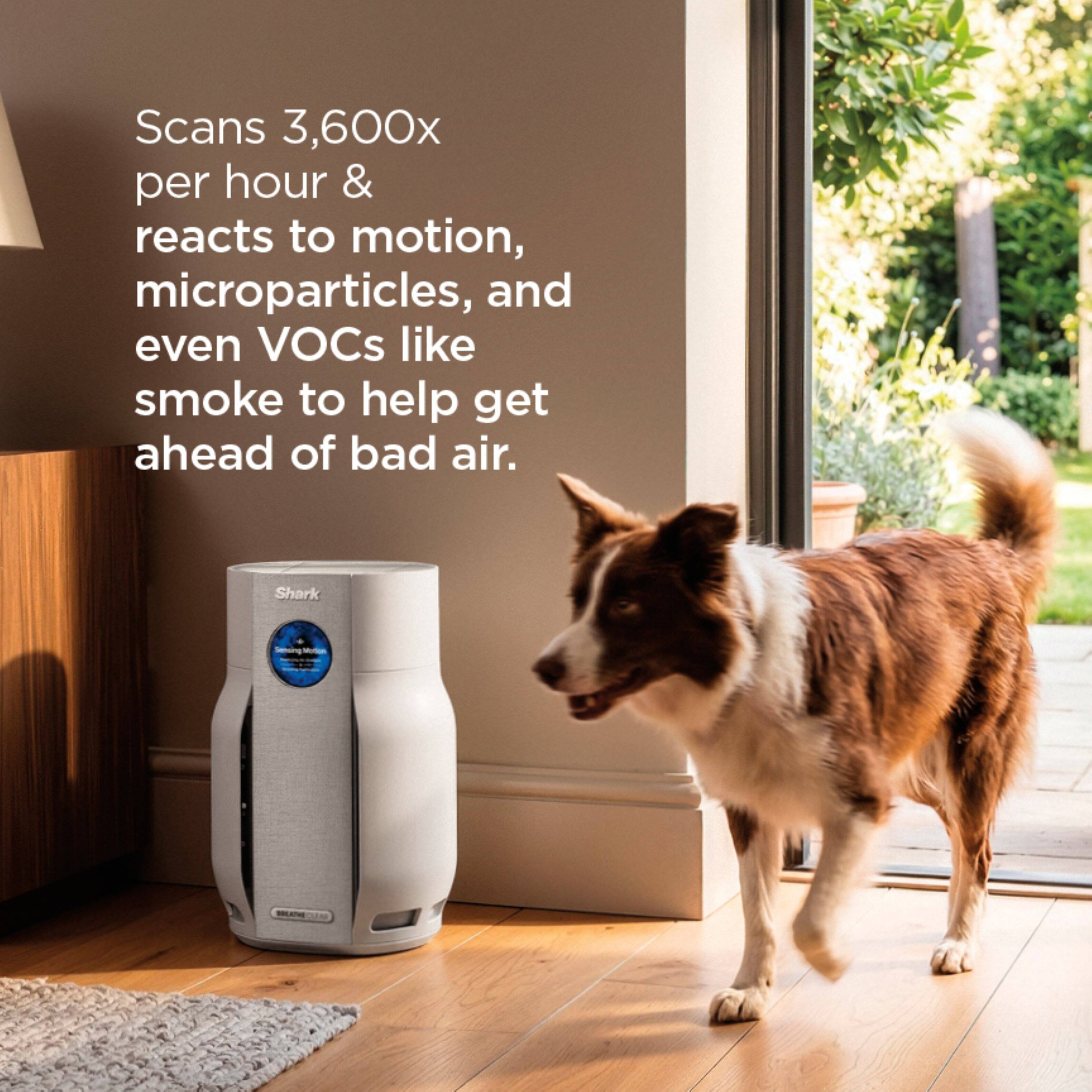 Scans 3,600x per hour & reacts to motion, microparticles, and even VOCs like smoke to help get ahead of bad air. Shark