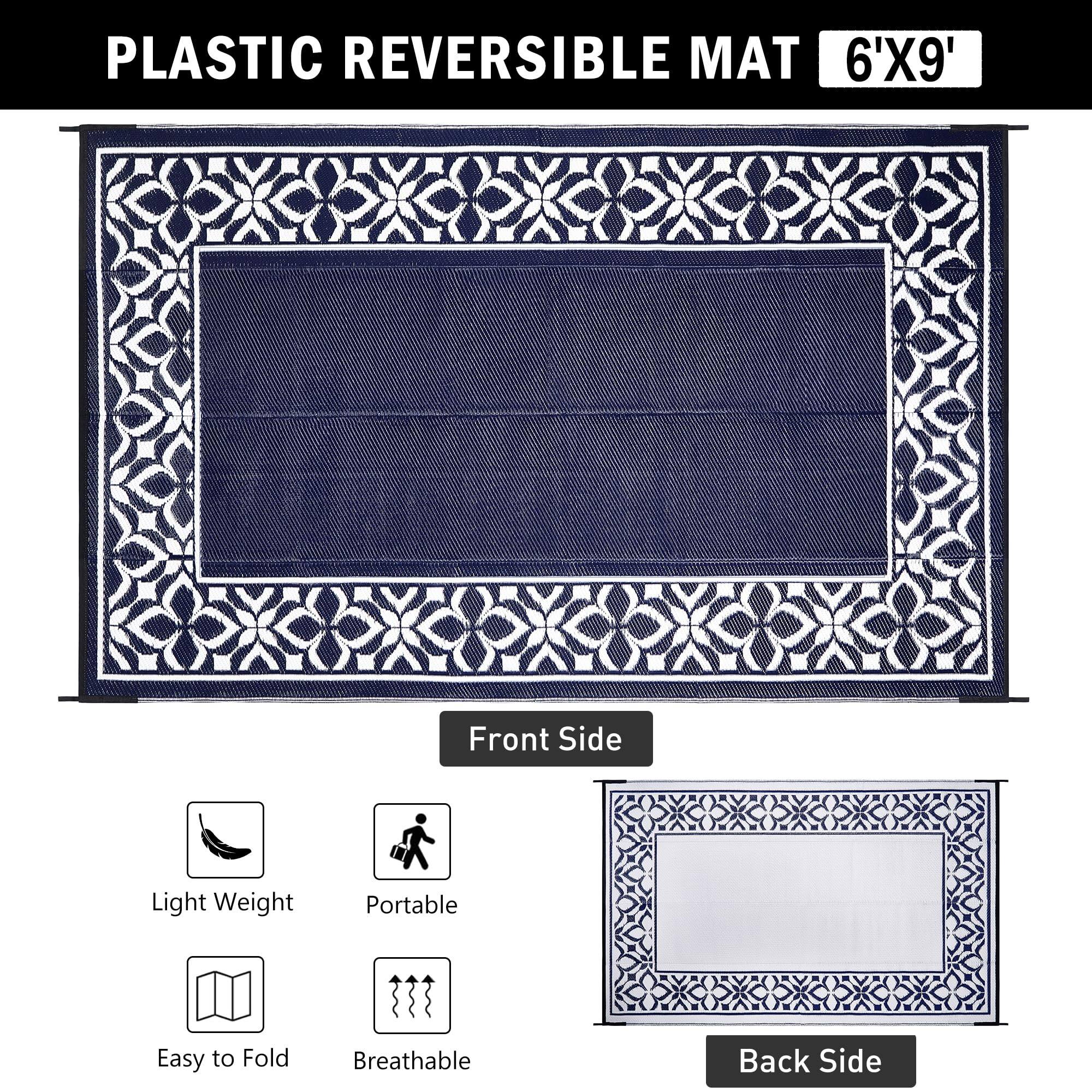 PLASTIC REVERSIBLE MAT  
6'X9'  

Front Side  
- Light Weight  
- Portable  
- Easy to Fold  
- Breathable  

Back Side