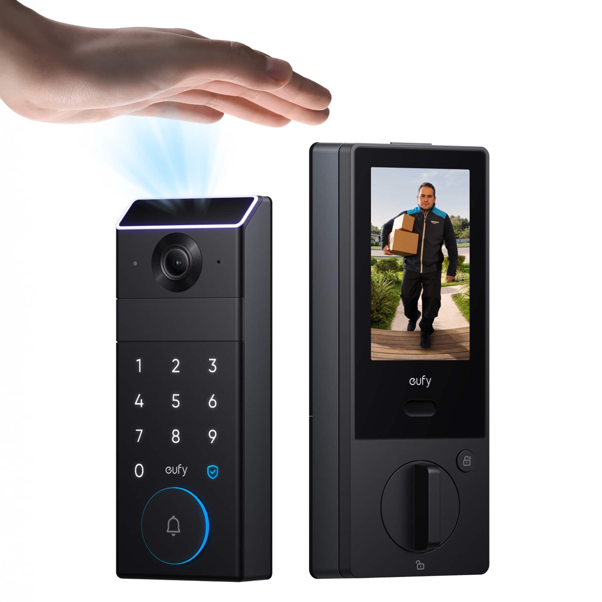 eufy - FamiLock S3 Max WiFi Replacement Deadbolt with 2K Video Doorbell and Palm Scanner - Gray - Front_Zoom