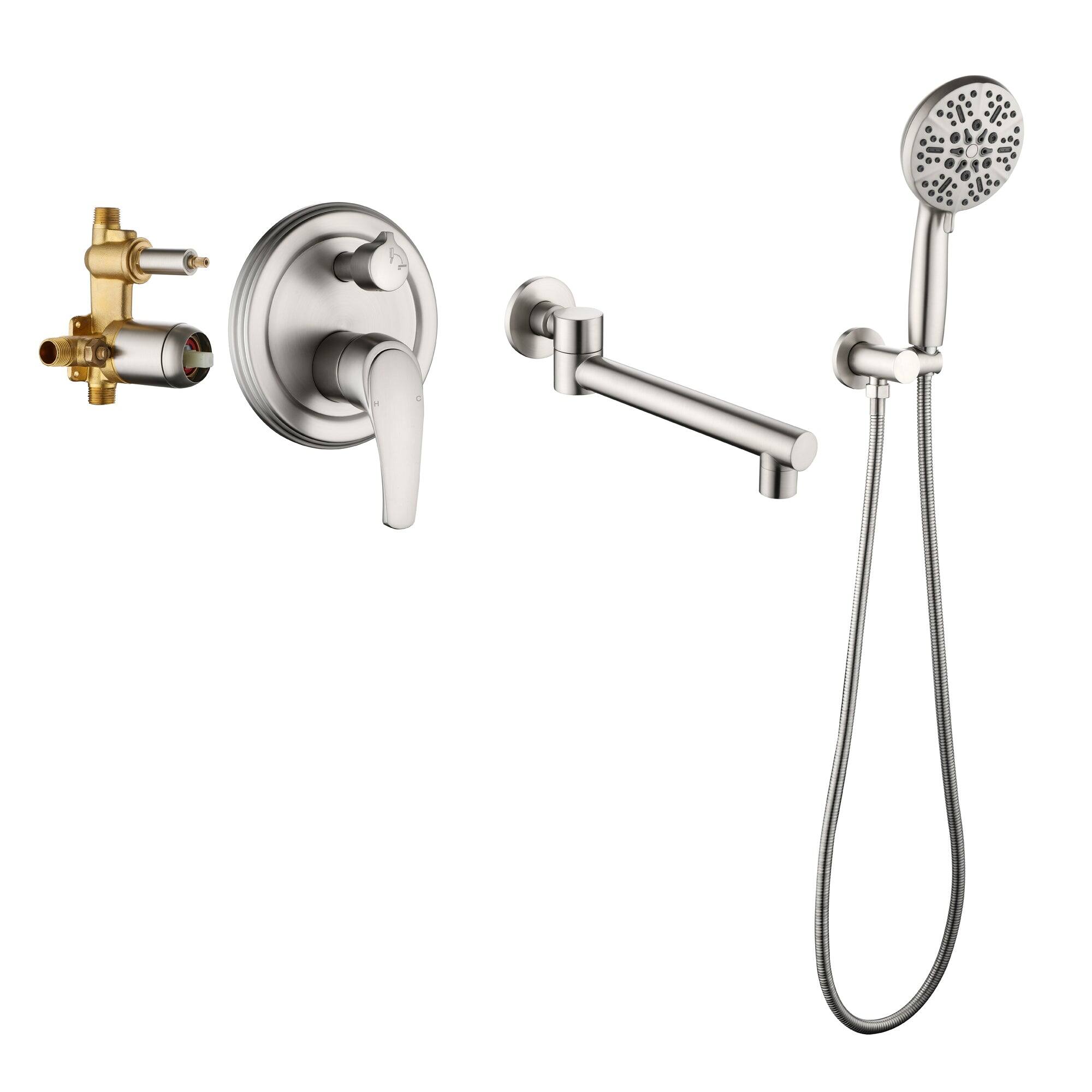 Angle. Boyel Living - Single Handle 7 Spray Tub and Shower Faucet with Handheld Shower Head in Brushed Nickel Valve Included - Brushed Nickel.