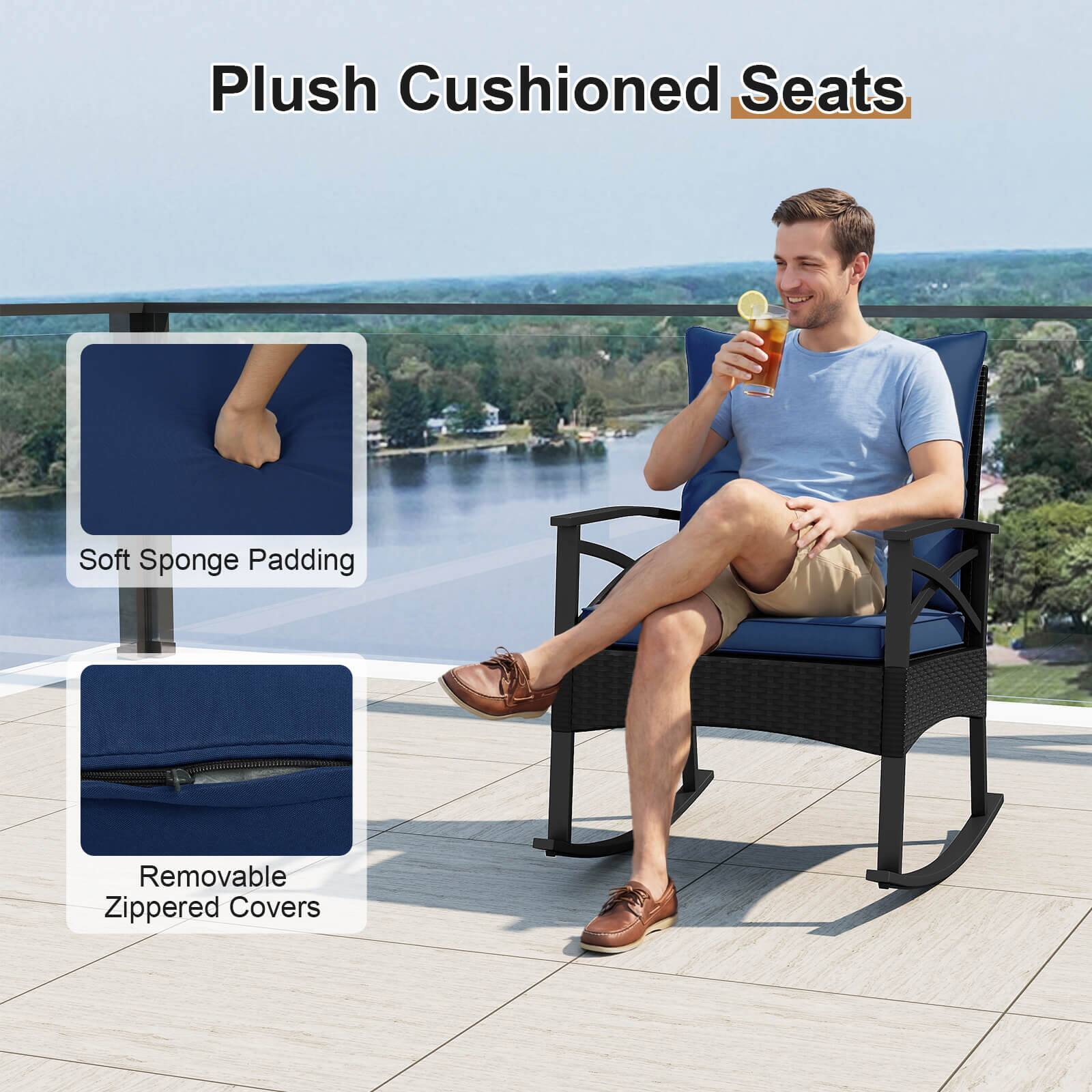 Plush Cushioned Seats  
Soft Sponge Padding  
Removable Zippered Covers