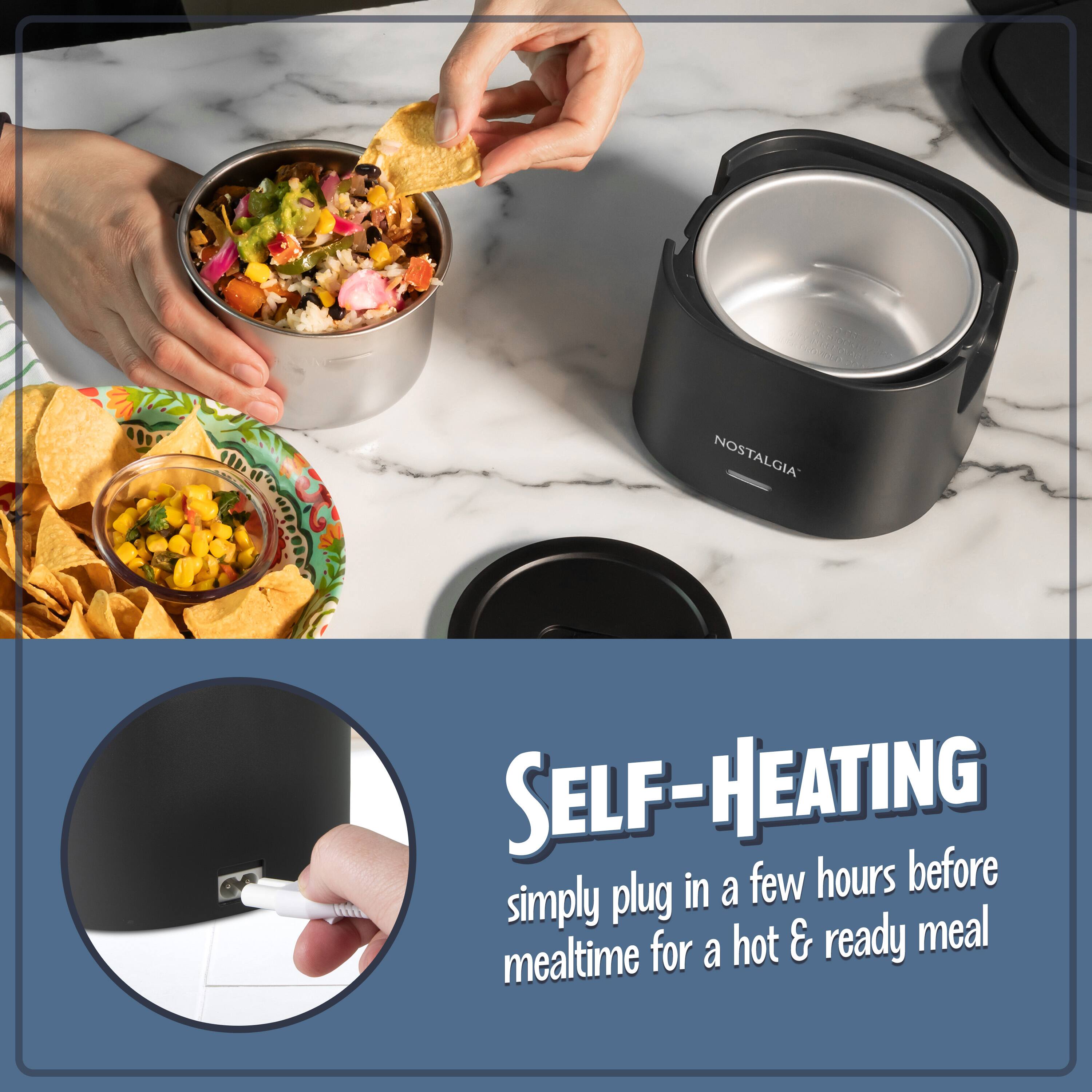 SELF-HEATING  
simply plug in a few hours before mealtime for a hot & ready meal