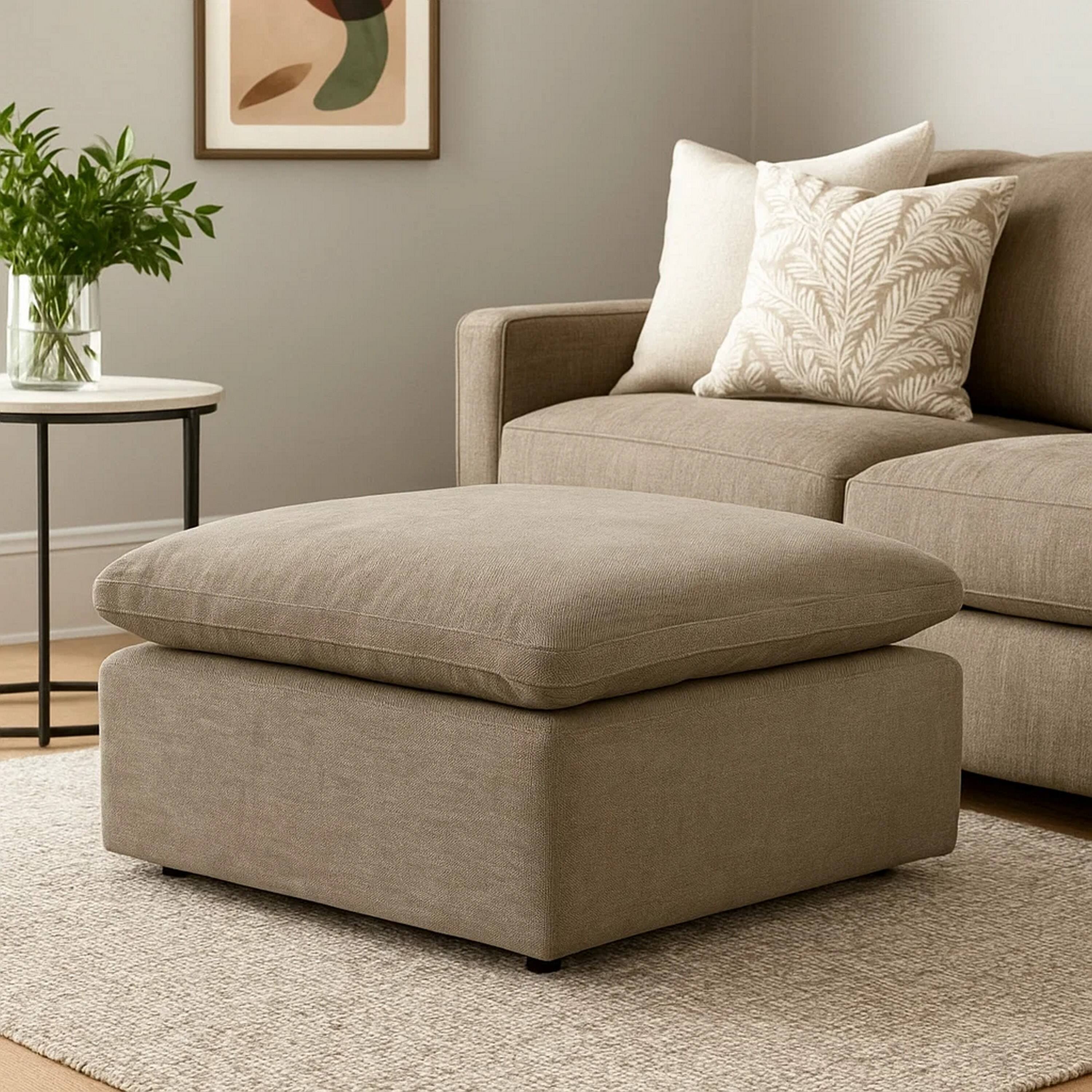 Alt View 6. Manhattan Lane - Scott 37 Inch Square Ottoman, Removable Pillow Top Cushion - Beige Linen.