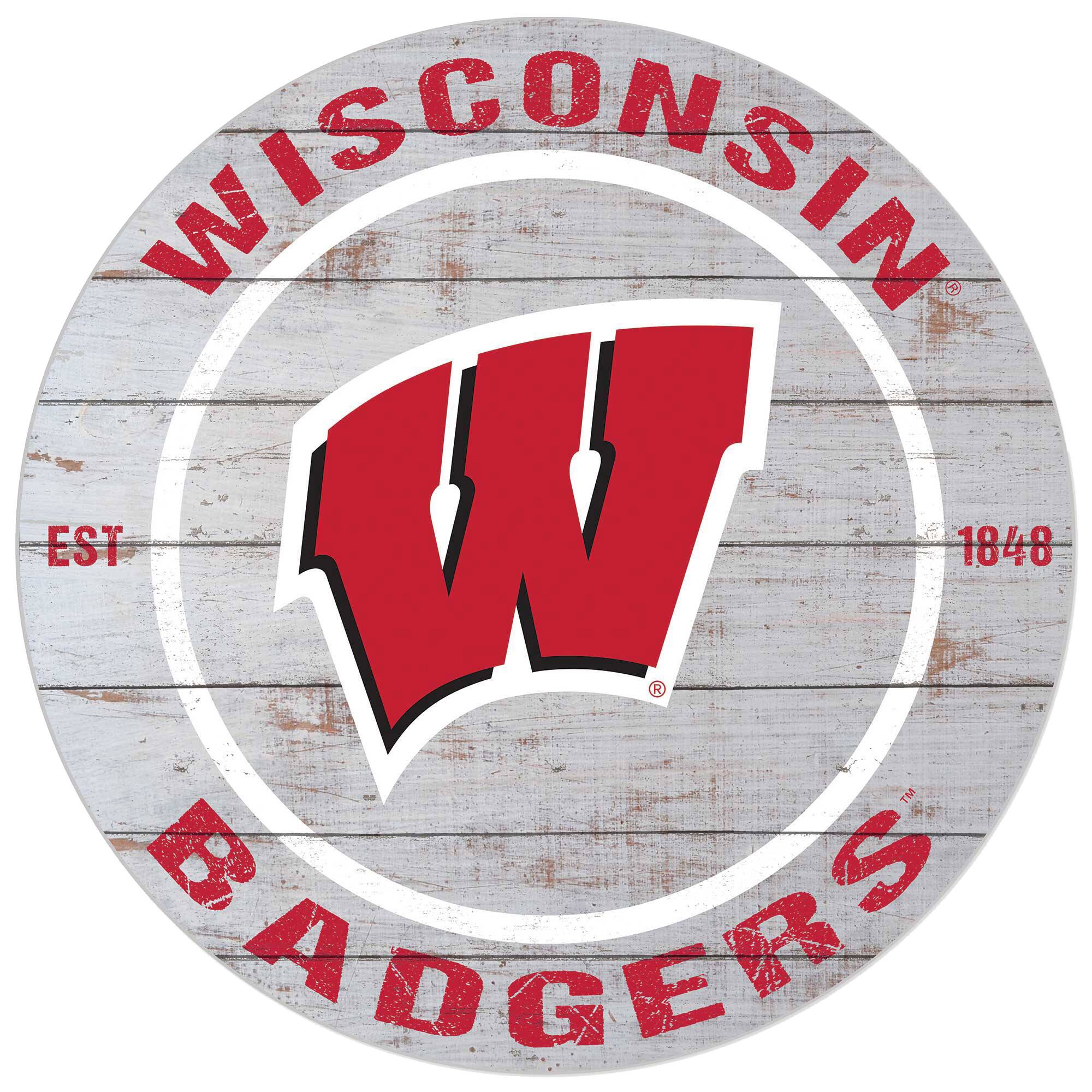 Wisconsin Badgers 20'' x 20'' Indoor/Outdoor Weathered Circle Sign