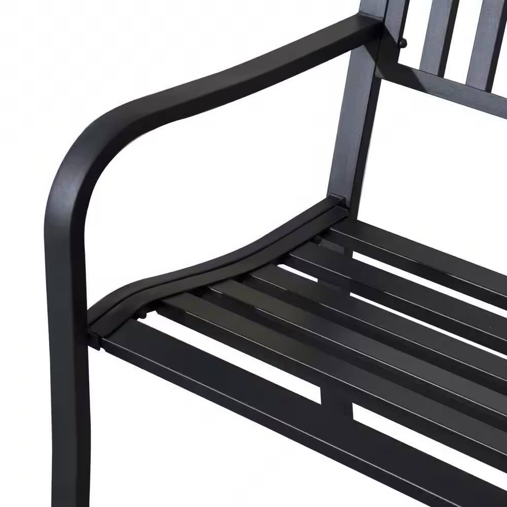 Back. Hivvago - Outdoor Black Metal Garden Bench with 550 lb Max Weight Capacity - Black.
