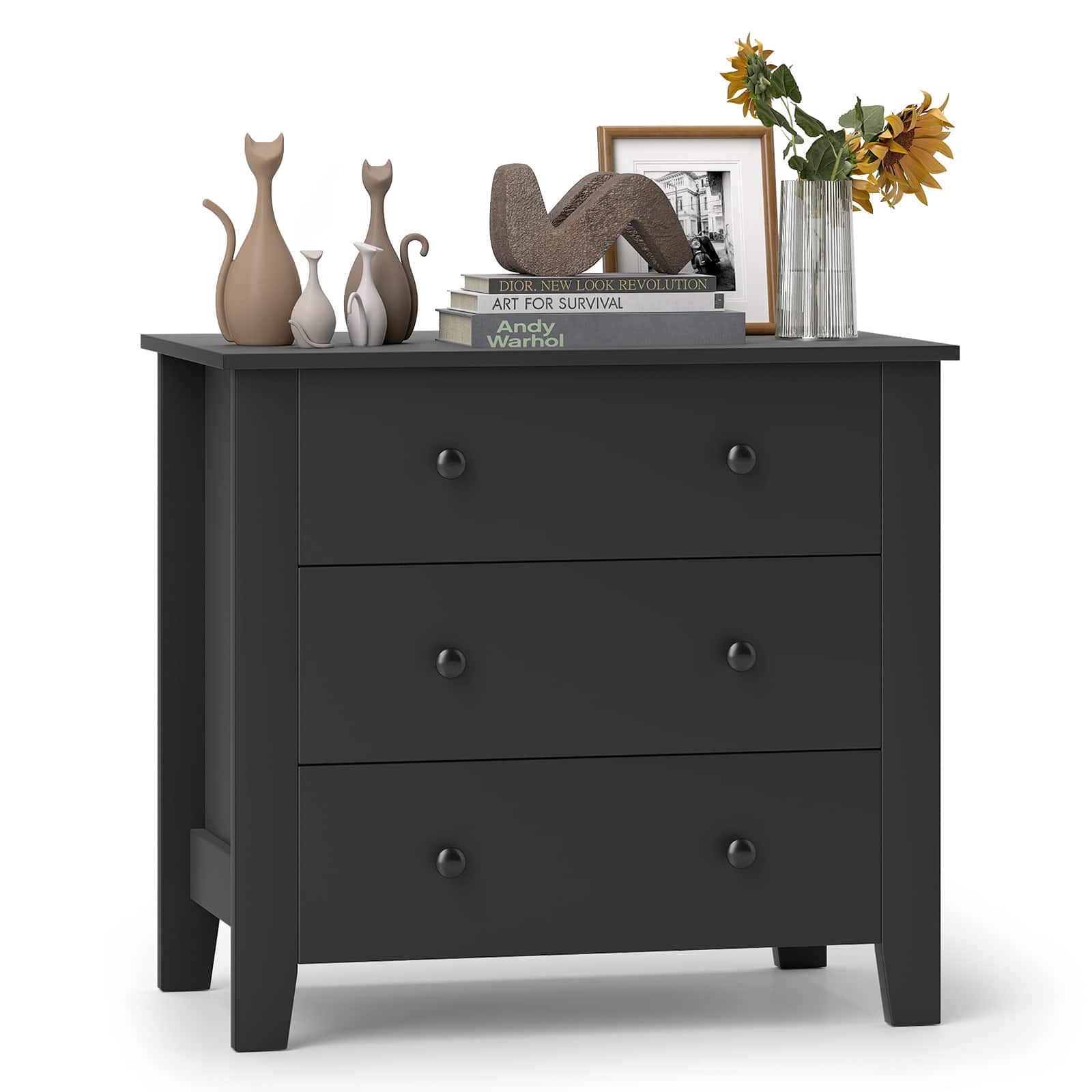 Gymax - 3-drawer Dresser w/ Convenient Handles Smooth Slide Rails Accent Table - Black