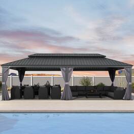 PURPLE LEAF - 14 X 28 FT Permanent Hardtop Aluminum Gazebo with Double Roof for Patio Lawn and Garden, Curtains and Netting Included - 14' X 28'