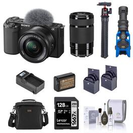 Bundle - Sony - ZV-E10 Mirrorless Vlog Camera with 16-50mm Lens, Black - with 55-210mm Lens, 128GB SD Card, Shoulder Bag,