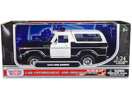 Motormax - 1978 Ford Bronco Police Car Unmarked "Law Enforcement and Public Service" Series 1/24 - Black And White